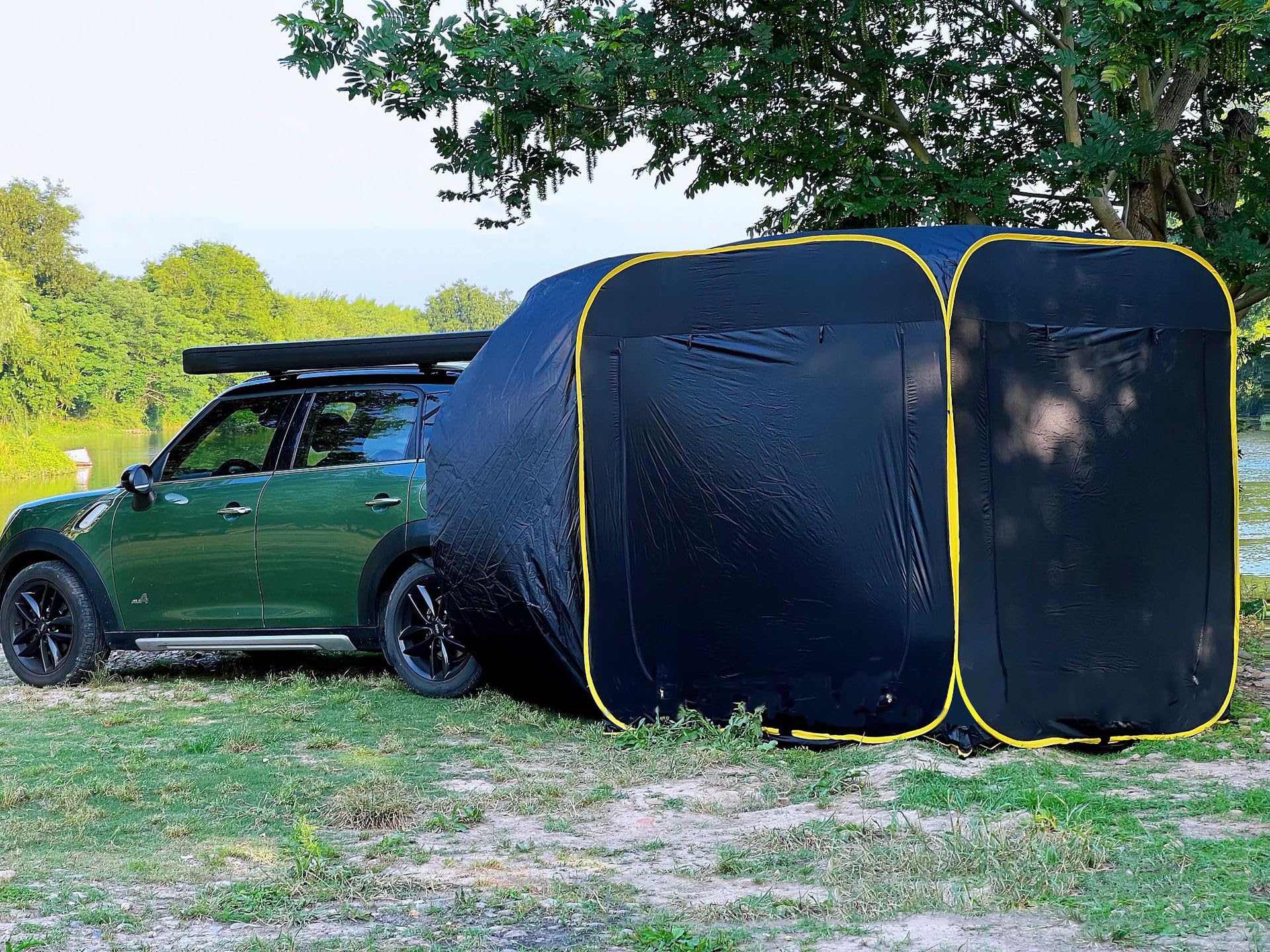 Namiot z tyłu samochodu, duża przestrzeń, SUV, siatka na tylną klapę, namioty do drzwi hatchback, wysuwana markiza, rodzinny kemping (czarny, 200 x 200 cm)