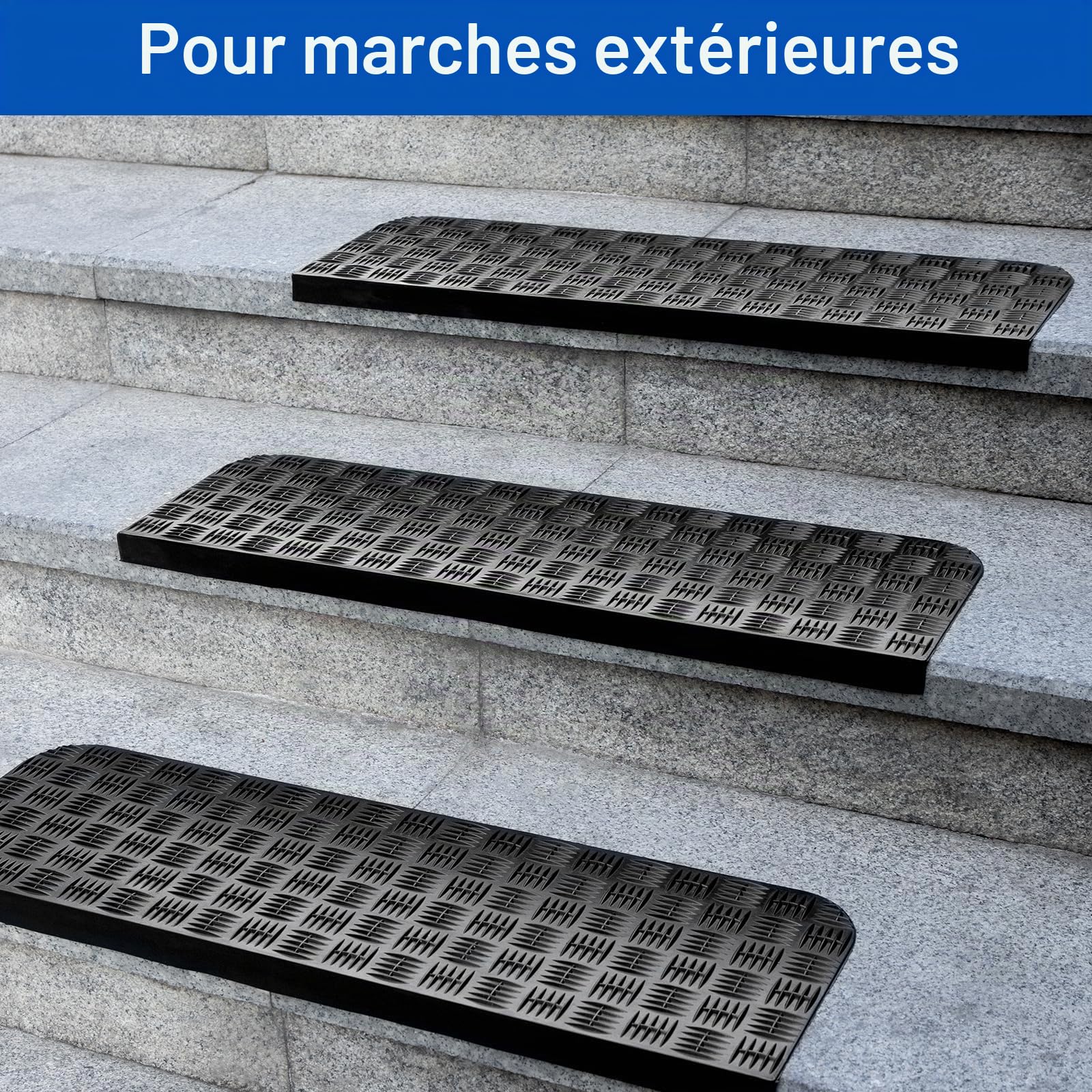 Spurtar Caoutchouc Synthétique Tapis Antidérapant Tapis Anti Derapant Tapis de Marche, Nez de Marche Intérieur Marchettes D'escalier Extérieur Anti Glisse Tapis, 76 x 25 cm,Lot de 6