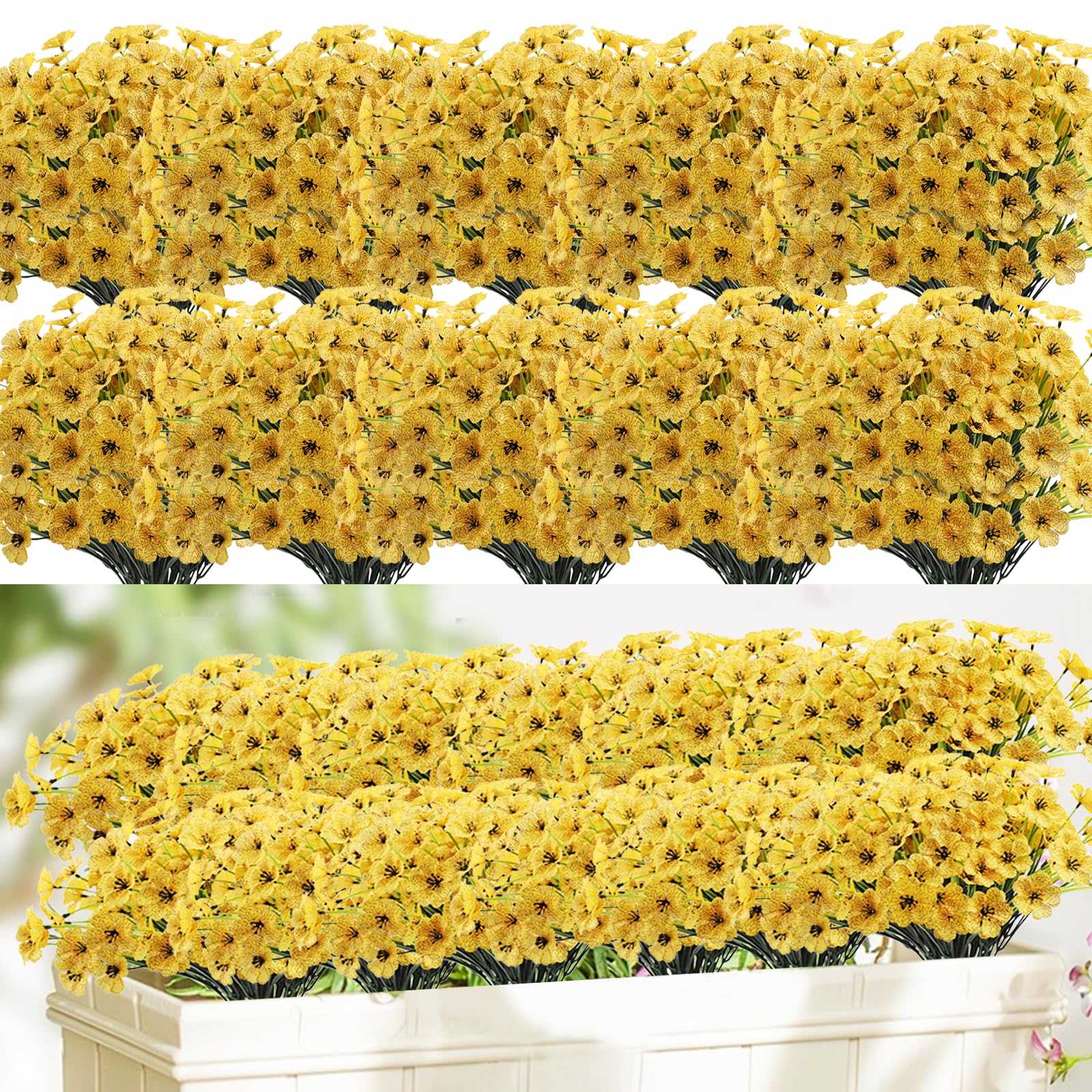 22 Bundles Artificial Flowers Outdoor, Faux Flowers UV Resistant with Plastic Plants, Faux Silk Flowers for Outdoors Outside Front Porch Hanging