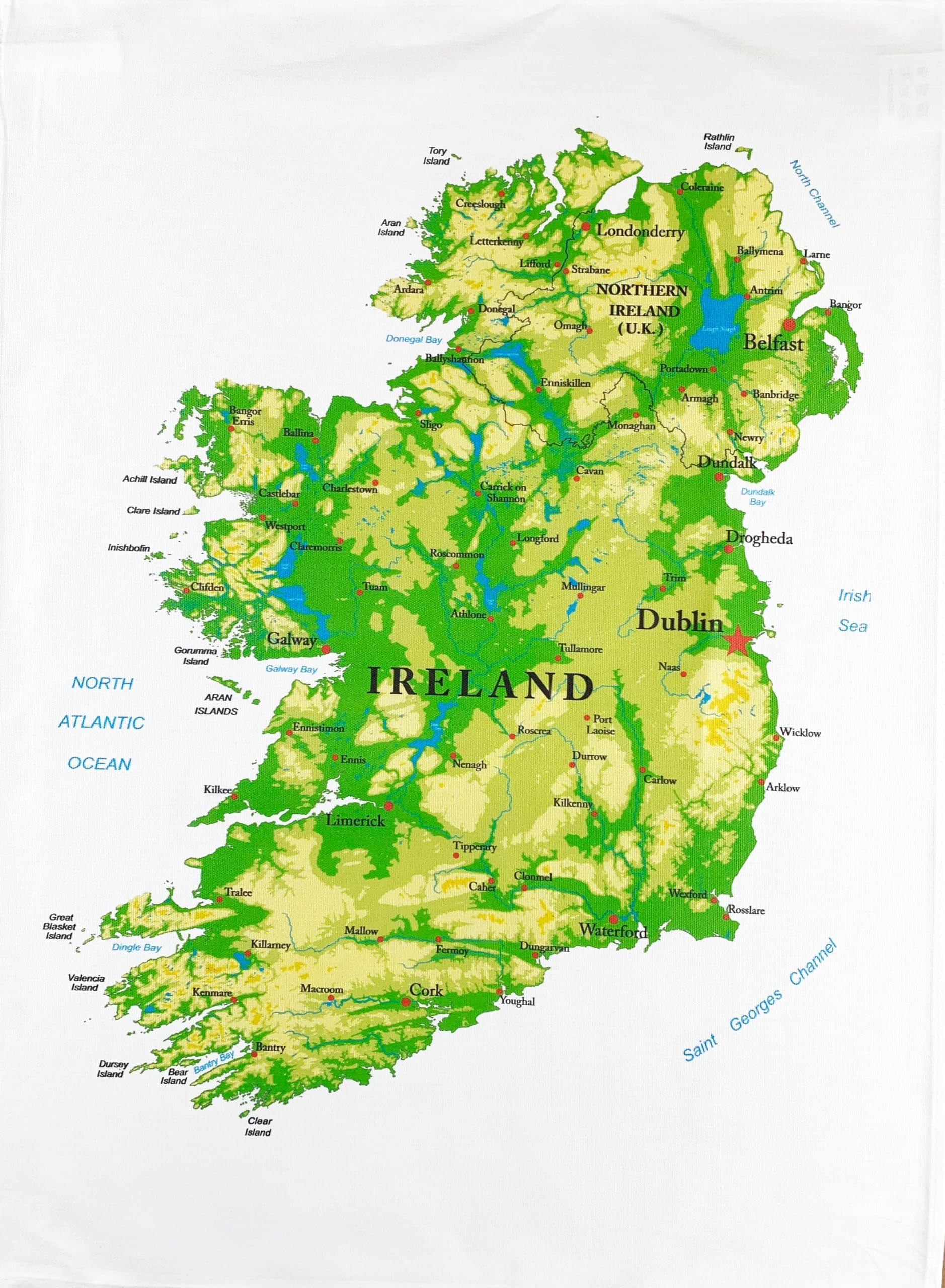 Half A Donkey White Map Of Southern And Northern Ireland Large Cotton Tea Towel