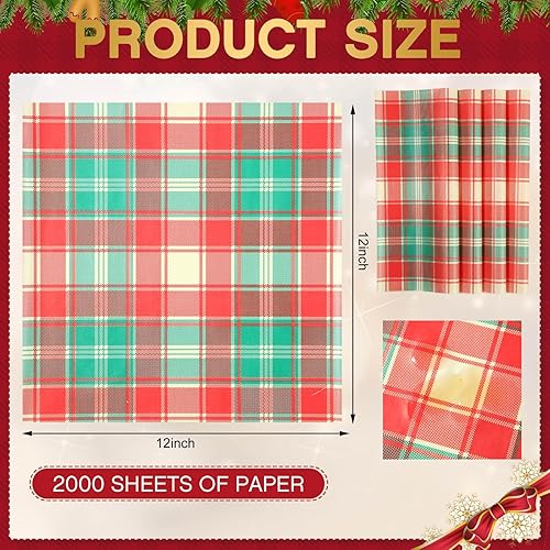 Miniatura 2 de 2000 hojas de papel encerado de Navidad de 12 x 12 pulgadas, resistente a la grasa, papel de delicatessen, papel de comida a cuadros negros y