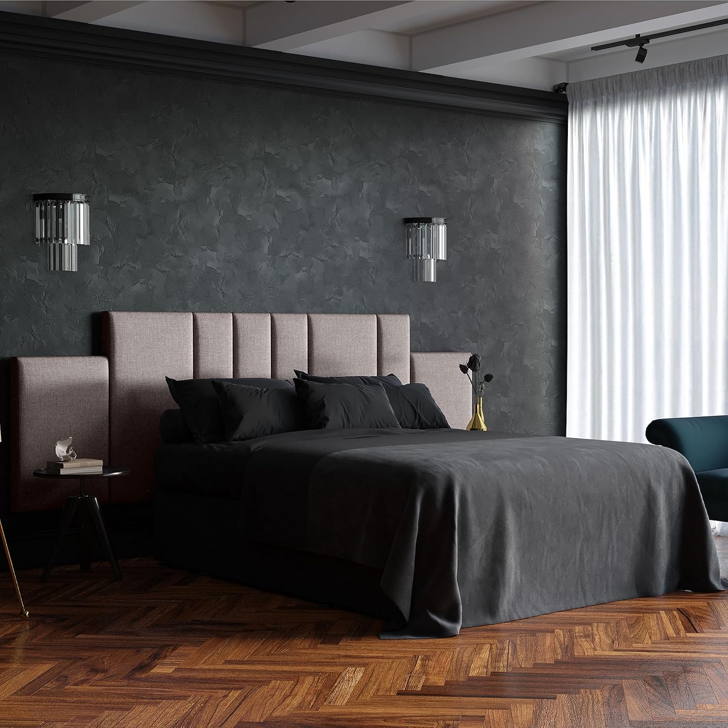 Jaxx Panelist Modern Padded Headboard- Set of 2 Wall Mounted Panels (Each 22.5" x 38")- King Double Tall, Microvelvet Havana Brown