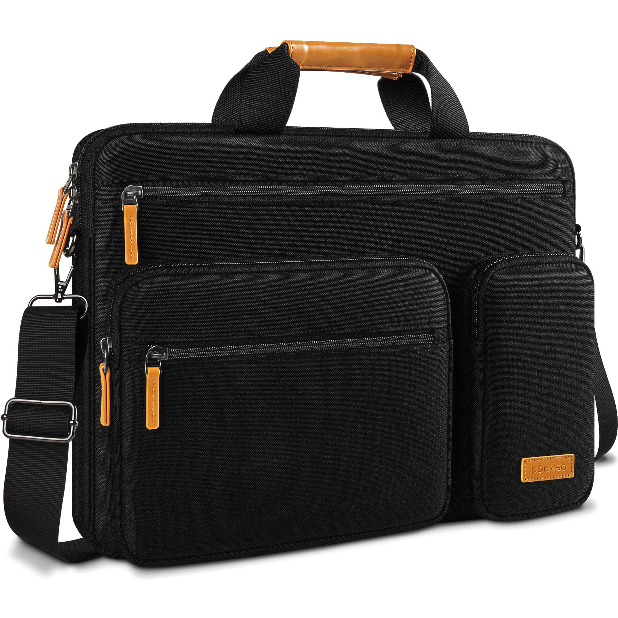 DOMISO Sacoche Ordinateur Portable 17,3 Pouces - Sac Messager Professionnel Résistante à l'Eau et Anti-Choc pour PC Portable 17-17,3" (Dell, HP, Lenovo, Acer, MSI, ASUS) - Noir+Marron
