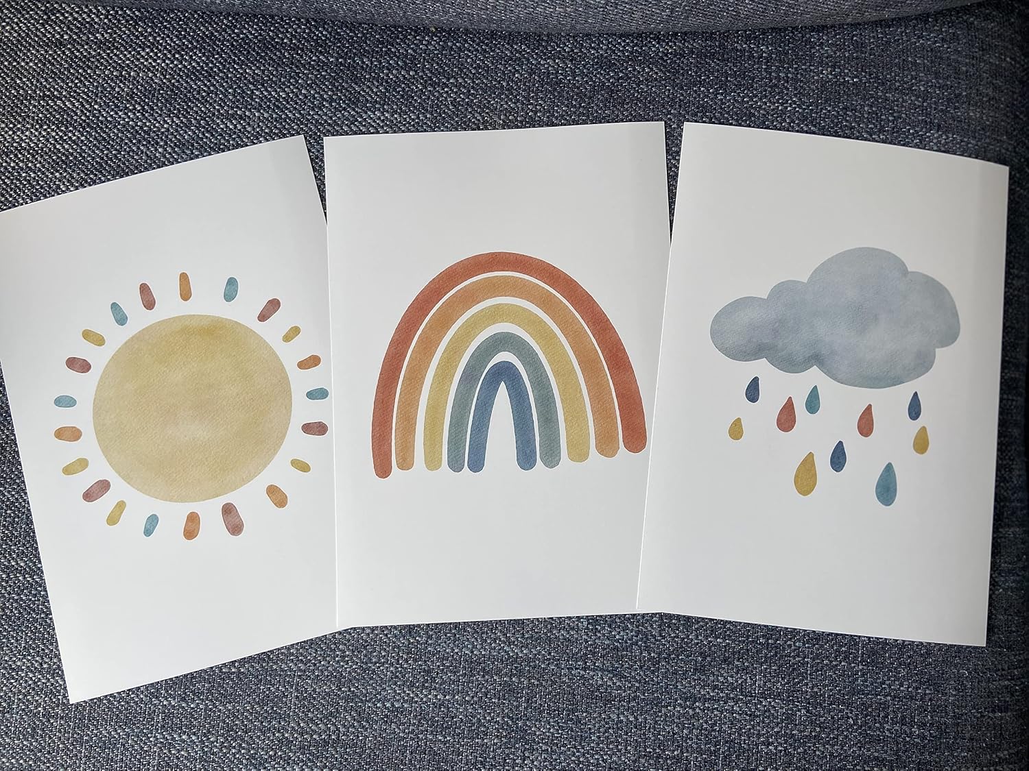 Boho Sunshine Rainbow Rain Cloud Set of 3 Unframed Poster Prints, Girl Boy Neutral Nursery Bedroom Decor Wall Art - Image 3