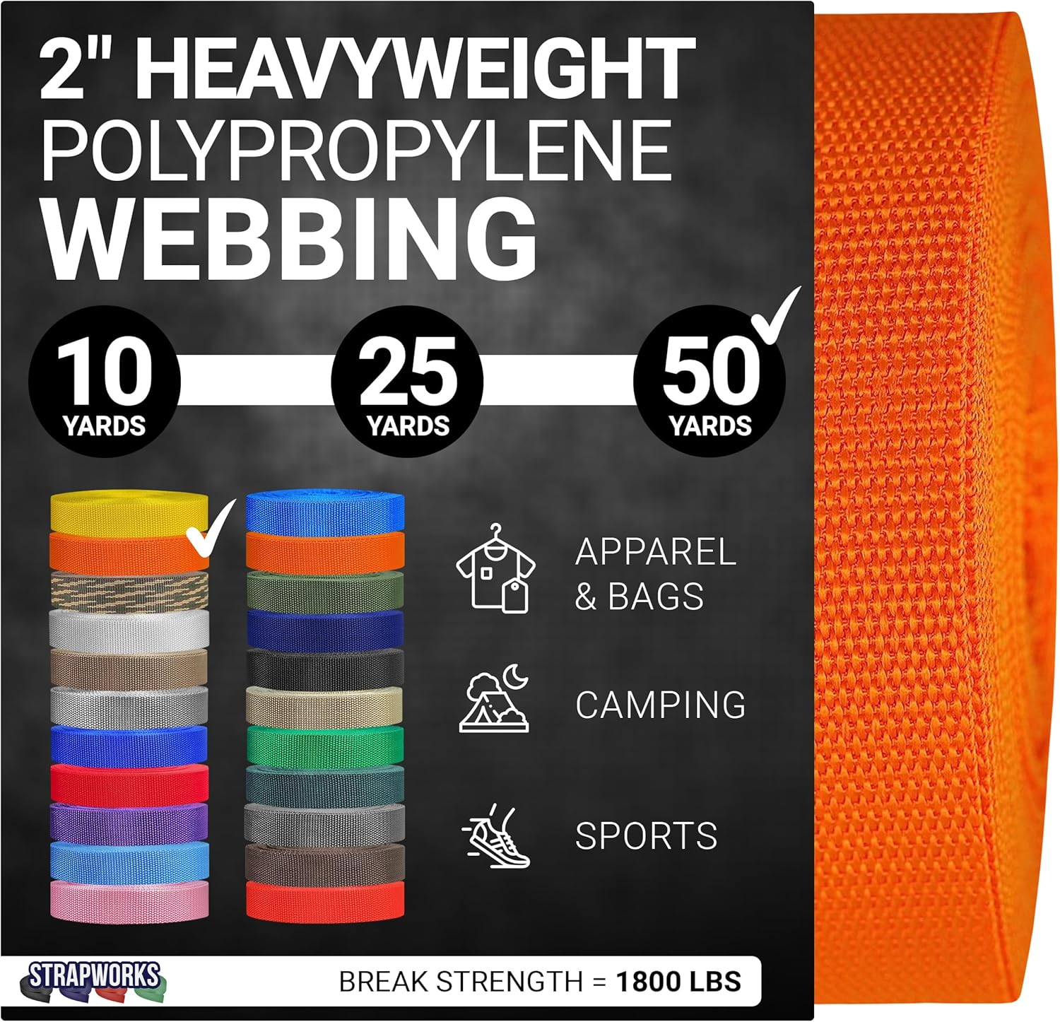 Strapworks Heavyweight Polypropylene Webbing - Heavy Duty Poly Strapping for Outdoor DIY Gear Repair