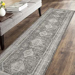 GENIMO 2x7 Non Slip Hallway Runner Rug, Machine Washable, Thin & Low Pile Lightweight for Kitchen, Laundry, Entryway, Bedroom & Living Room, Gray