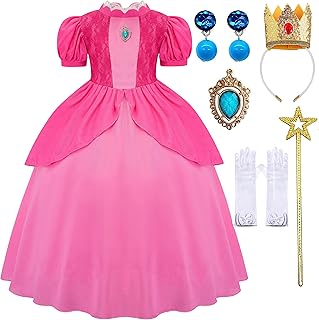 SYoimy Princess Peach Costume for Girls Kids Cosplay Princess Peach Dresses for Girls Party Dress Up