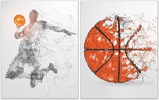 Basketball Wall Art Decor Prints - Set of 2 (11x14) Inch Unframed Poster Photos - Kids Bedroom Basement Man Cave Pictures