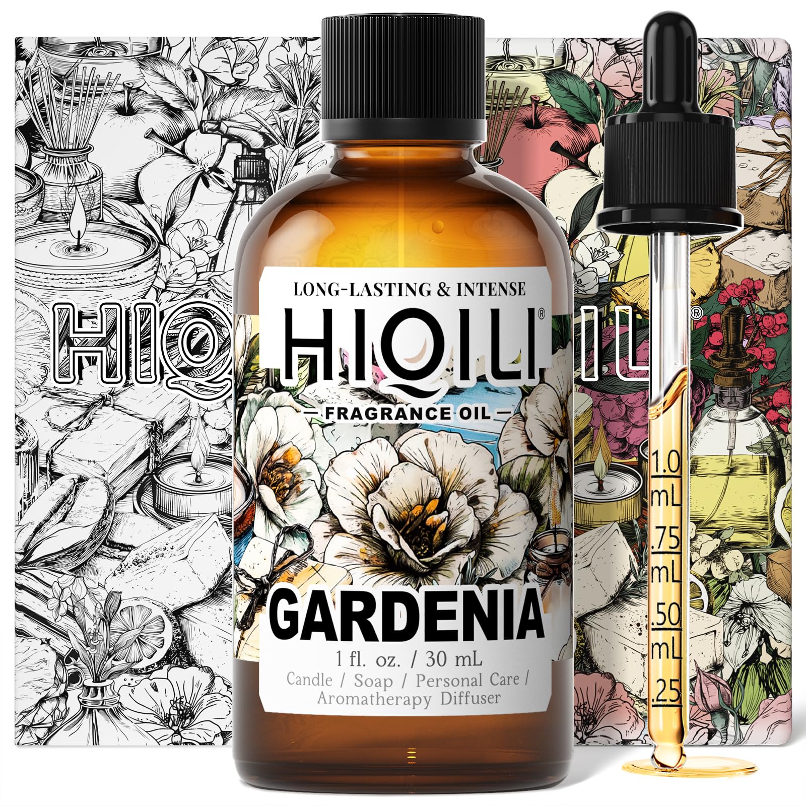 HIQILI Gardenia Fragrance Oil for DIY Candle, Soap & Perfume Making, Add to Essential Oil Diffuser, Body Wash, Long-Lasting - 1 Fl Oz