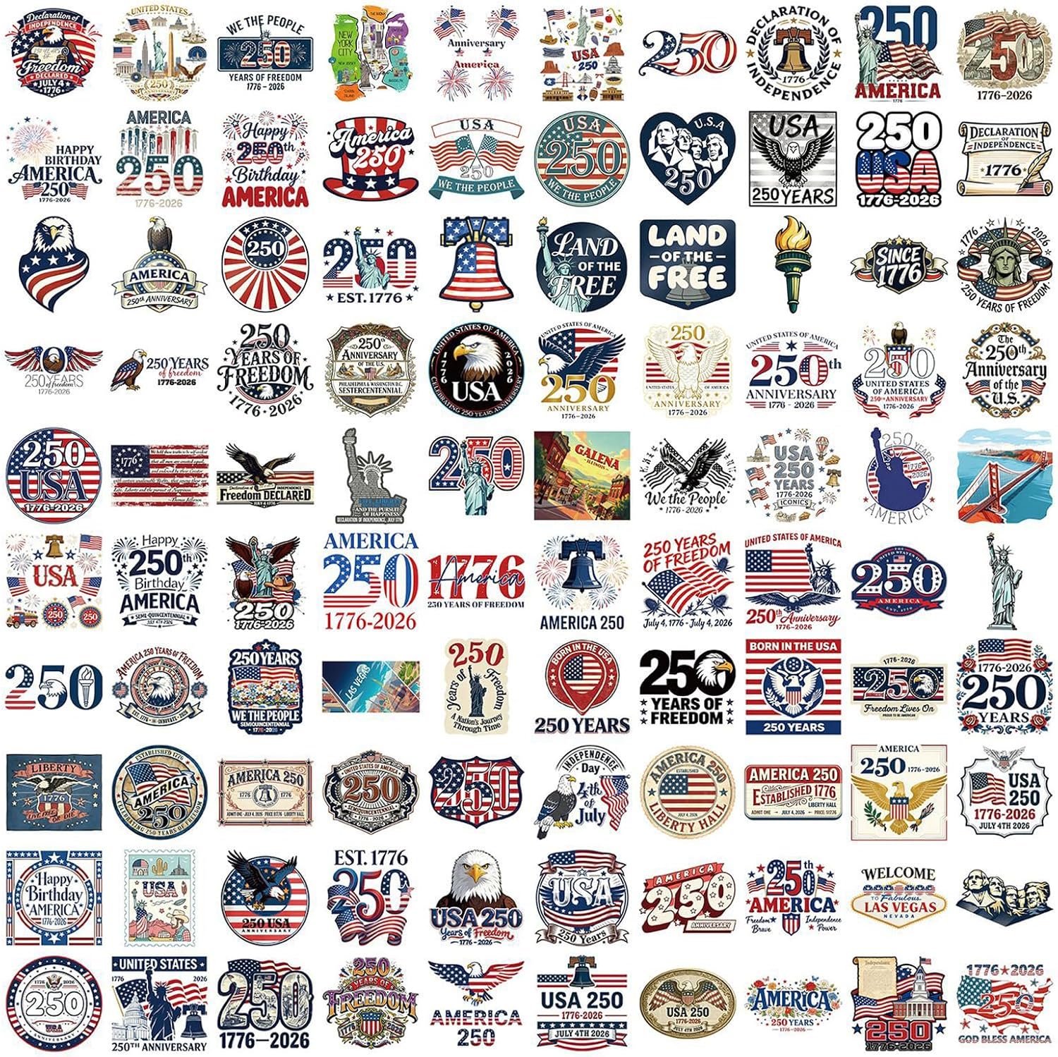 100Pcs America 250 Stickers Pack - Waterproof Stickers for Party Favors,Gifts,Scrapbooking,Laptop,Water Bottles,Skateboards,Mobile Phone SPJHSL image 3