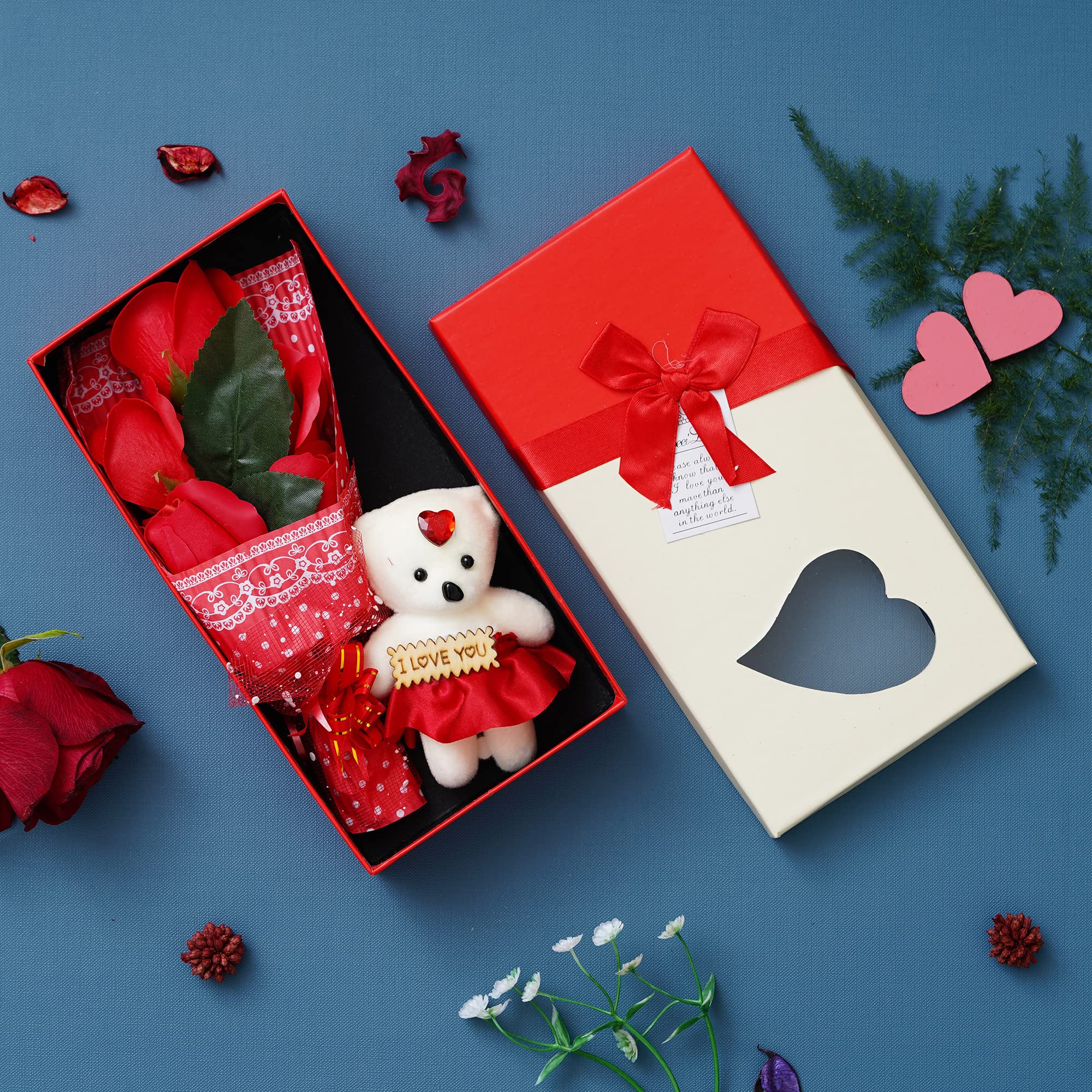 eCraftIndia Valentine Gift for Girlfriend Boyfriend | Red Roses Bouquet Teddy Bear Gift Box | Valentine Day Gift for Husband Wife Her Him | Valentine Day Decoration Items-image-22