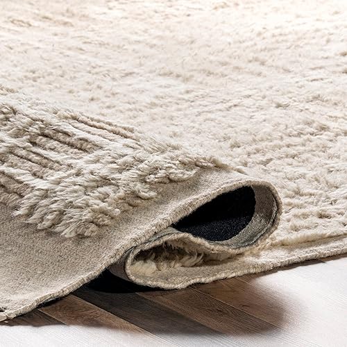 Miniatura 6 de Rugs USA x Arvin Olano Crissy Crosshatch Shag - Alfombra de lana de 5 x 8 pies, color beige