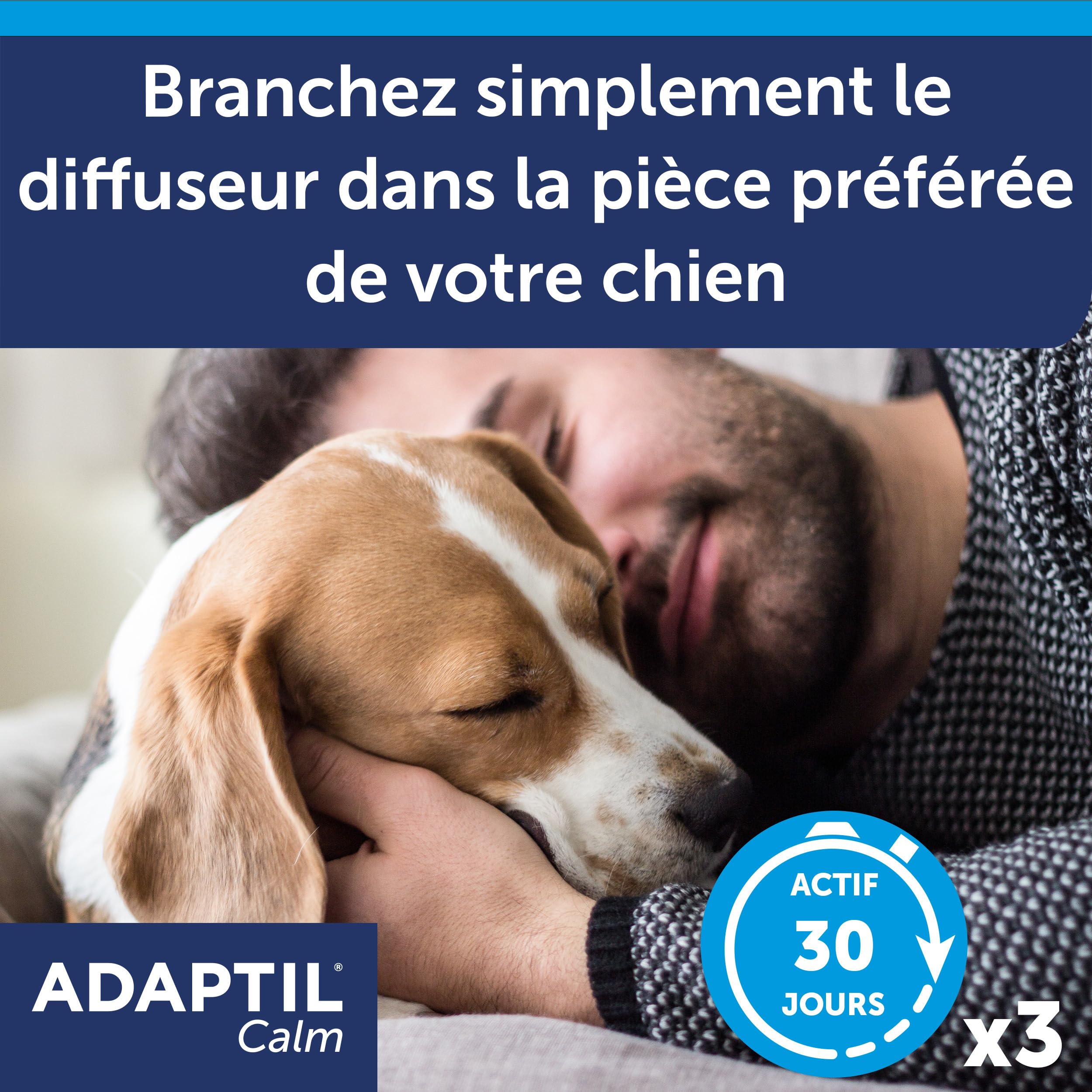 ADAPTIL Calm - Pack 3 recharges pour diffuseur Anti-Stress pour Chiens - Mode d'action Naturel - Agit Pendant 3x30 Jours - sans Somnolence - Fabriqué en France