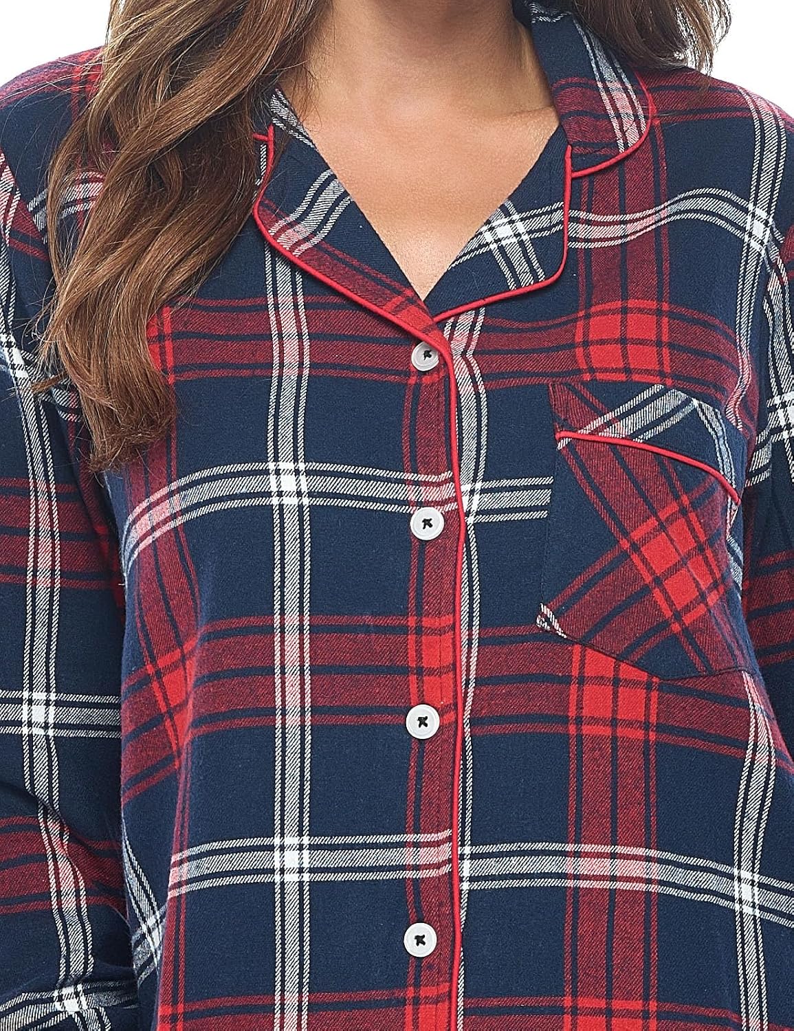 Ashford & Brooks Women's Flannel Plaid Pajamas Long Sleeve Button Down Pj Set - Image 4
