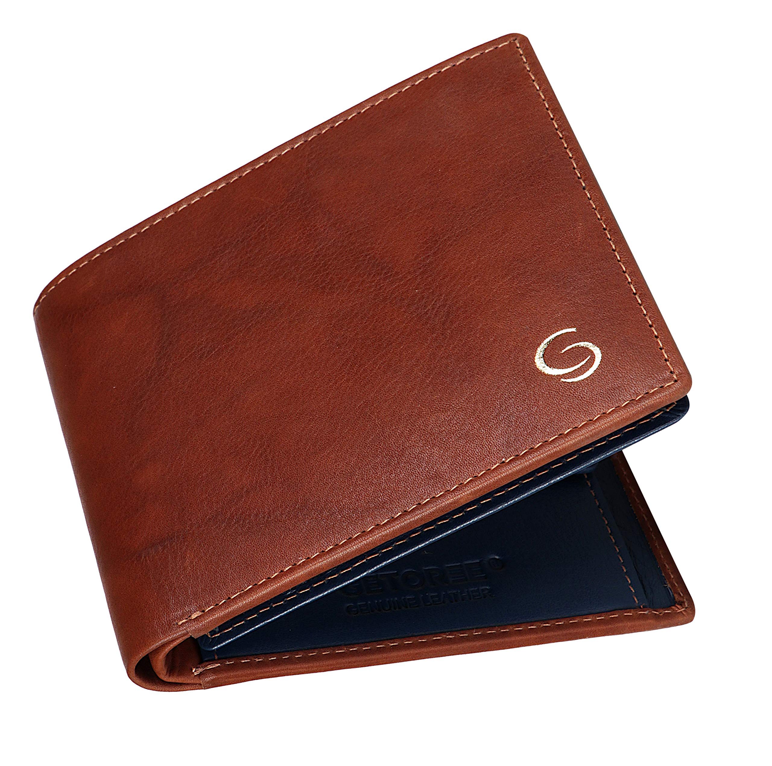 GETOREE Teak Tan Genuine Leather RFID Wallets for Men I 6 Credit/Debit Card Slots I 2 Secret compartments I 1 Zip Compartment| 1 Coin Pocket & 2 Currency Compartments