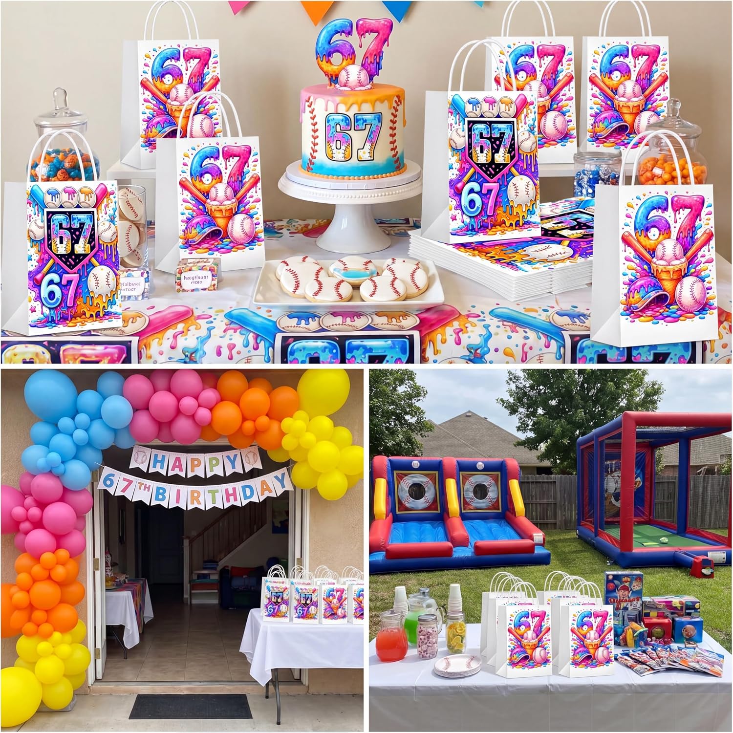 12 Pcs 6 7 Birthday Party Favor Bags, Six Seven Meme Goodie Bags with Handles, Baseball Theme Gift Wraps for Kids Teens Birthday Party Supplies, 8.3 x 5.9 x 3.1 Inches image 3