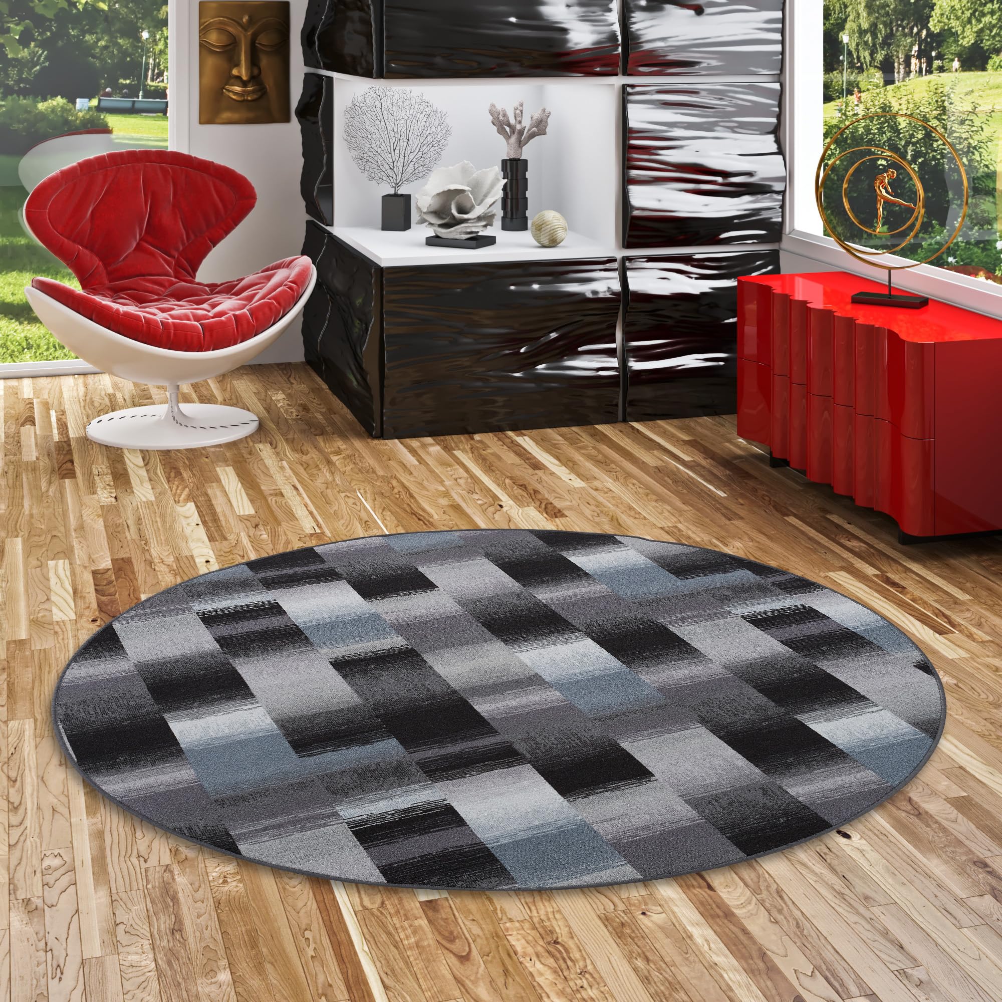 Snapstyle Mystic - Diseñador de alfombras de Terciopelo - Azul Gris - Redondo - 4 tamaños
