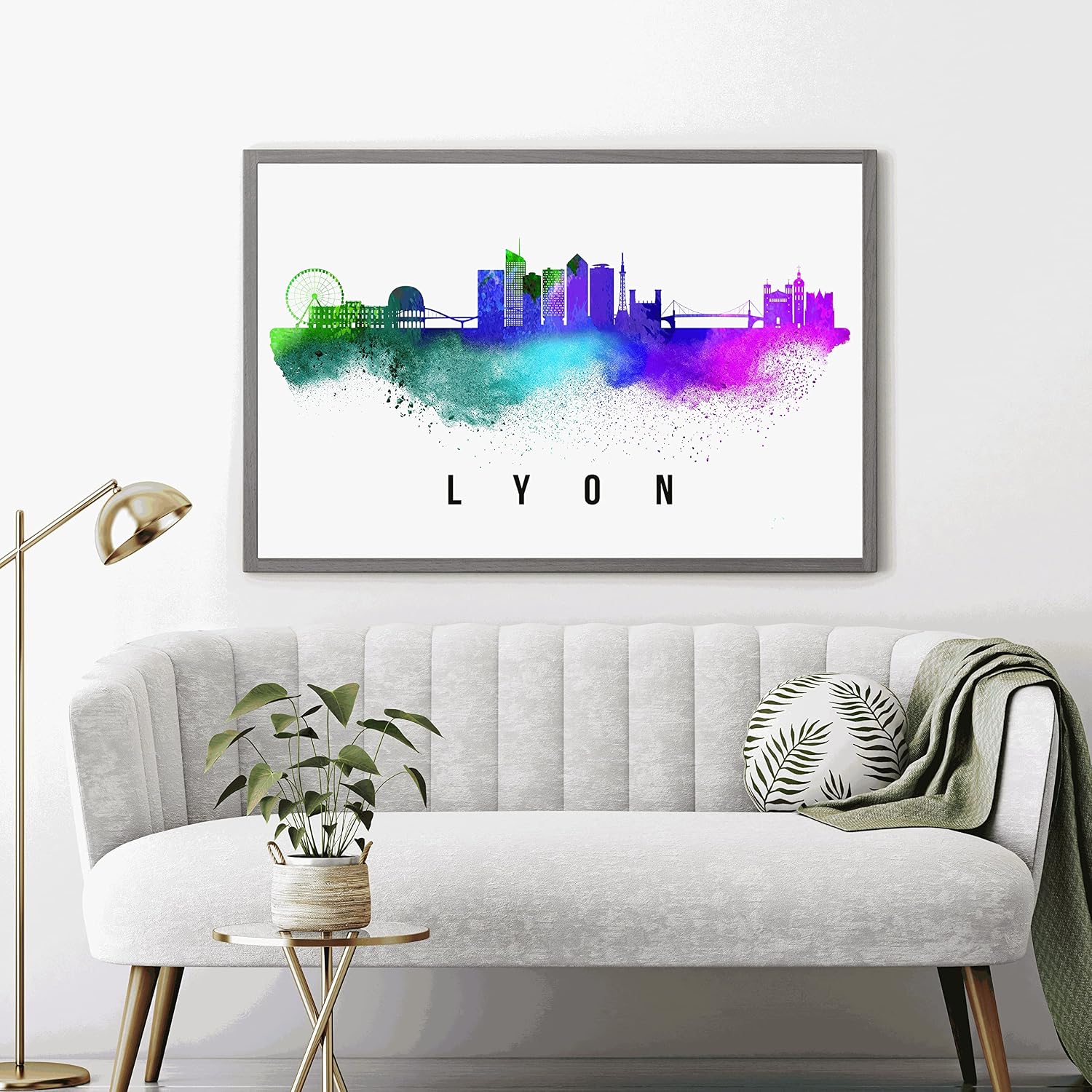 Lyon Skyline France Poster, Lyon Cityscape Painting, France Poster, Lyon Cityscape and Landmark Print, Home Wall Art, Office Wall Decor