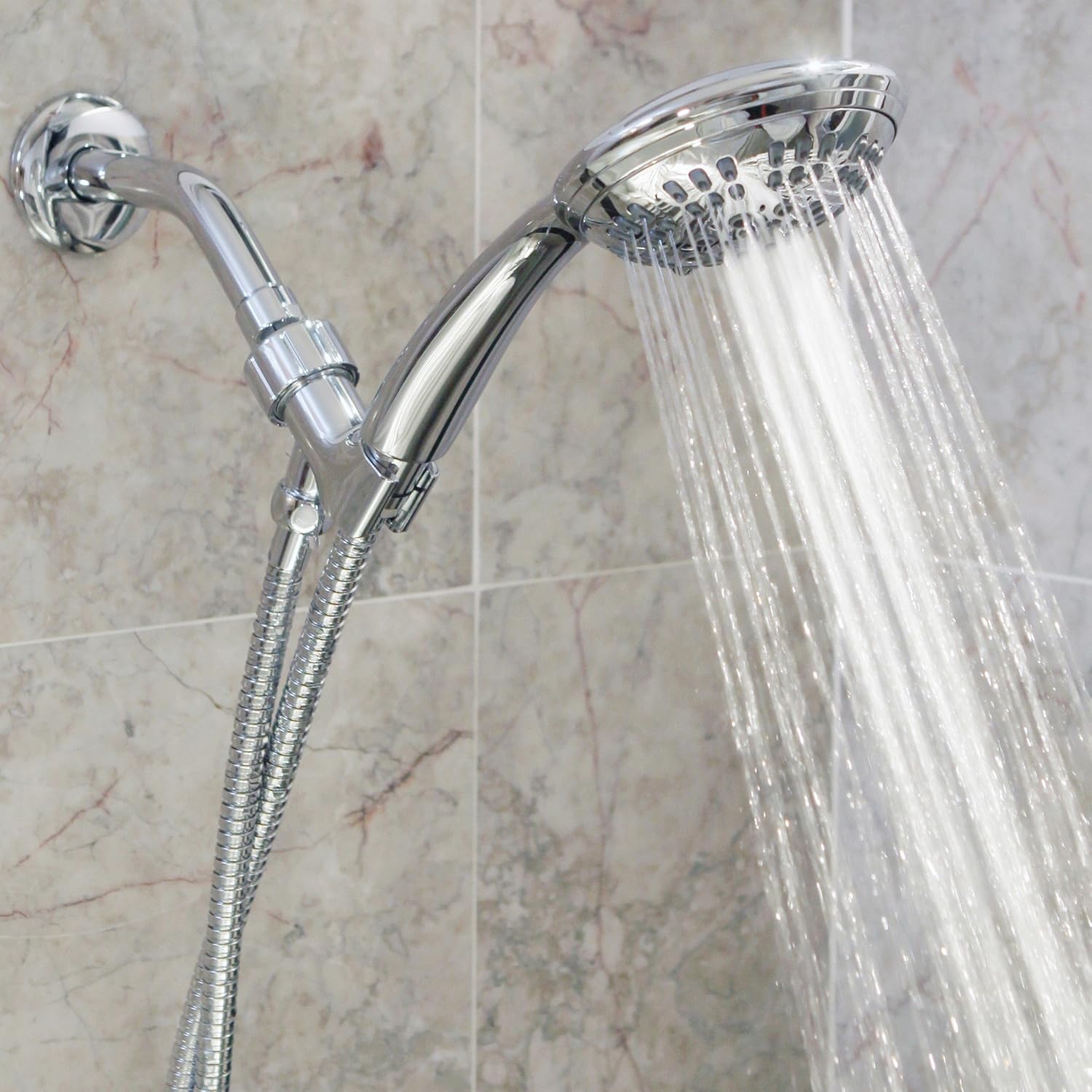 6 Function Handheld Shower Head Kit - High Pressure, Removable Hand Held Showerhead With Hose & Mount And Adjustable Rainfall Spray, 2.5 GPM - Chrome