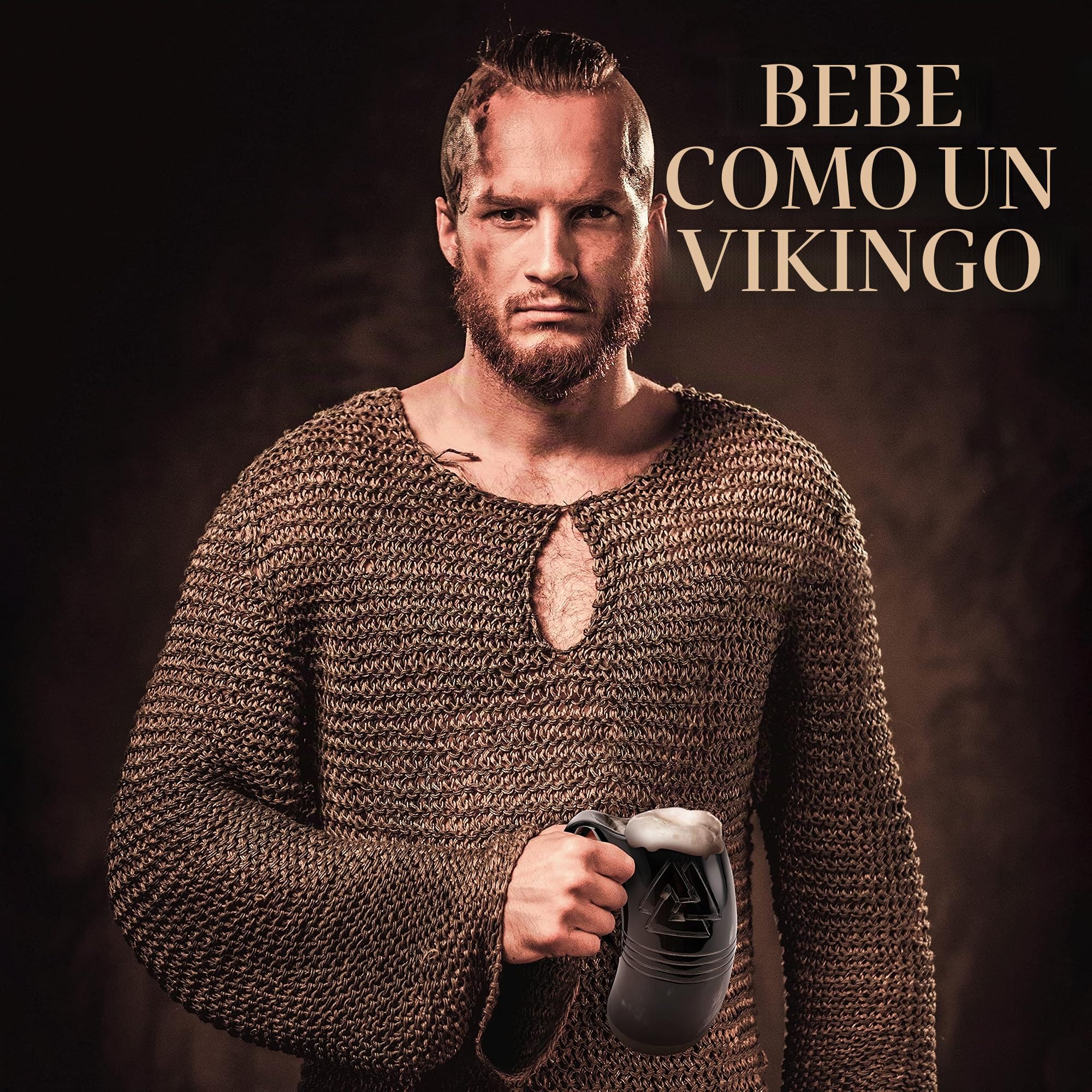 VIKING CRAFT® Jarra Vikinga Con Cuerno de 600 ml - Odin y 2 Vasos Para Aguamiel - Decoración Medieval, LARP, Cuencos