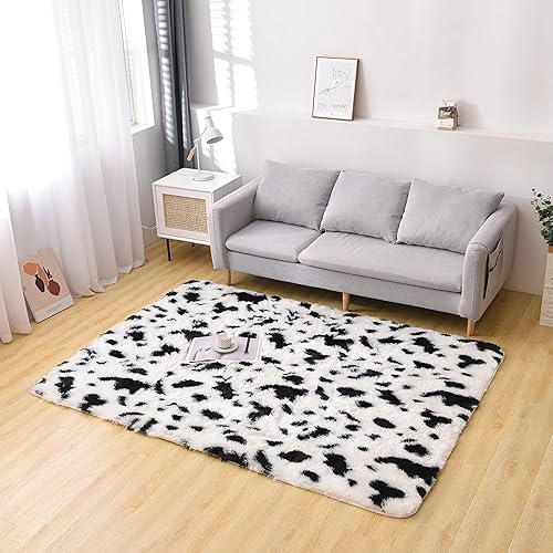 Miniatura 2 de Meeting Story Alfombra con estampado de vaca, alfombra de piel de vaca sintética, con estampado de animales, esponjosa, mullida y mullida para sala