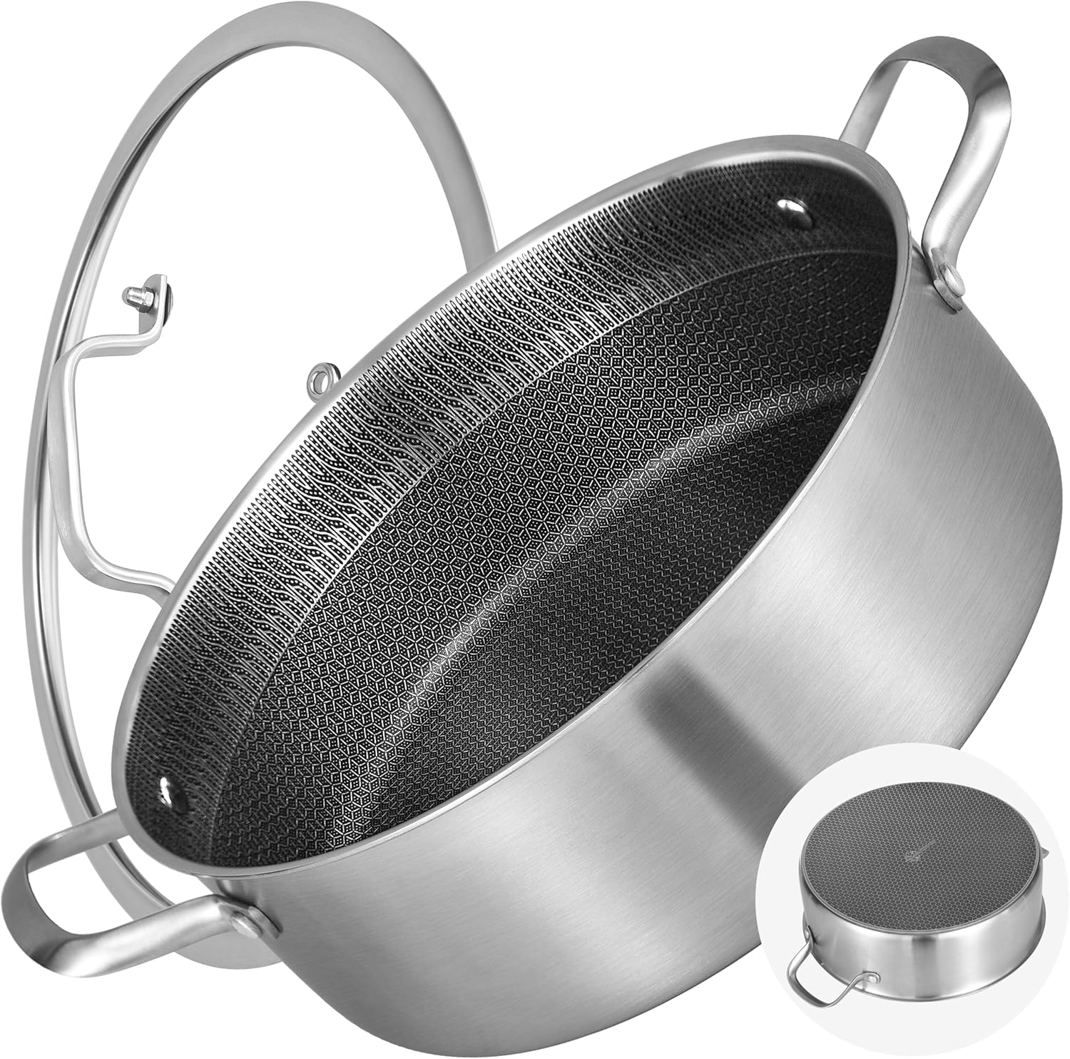 LOLykitch 7QT Tri-Ply Non-Stick Deep Frying Pan with Lid – 12″ Induction Safe Skillet