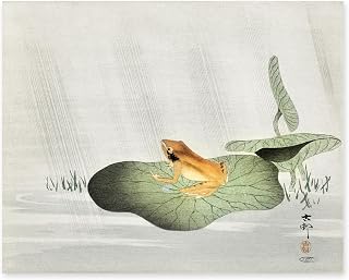 CLOUD NINE PRINTS | Frog on a Lotus Leaf, Vintage Japanese Painting Print - Asian Wall Art, Lake House Decor, Lily Pad Landscape Art (Unframed 11x14 Print)