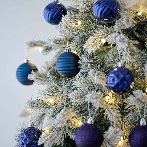 Miniatura 2 de Valery Madelyn Juego de adornos de Navidad para árbol de Navidad, 24 quilates, adornos de bolas inastillables de color azul marino, adorno colgante