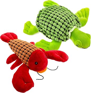 Giftable World Pet 9 Inch Plush Pet Toy Corduroy Sea Creatures with Squeaker and Crinkle Lobster & Sea Turtle