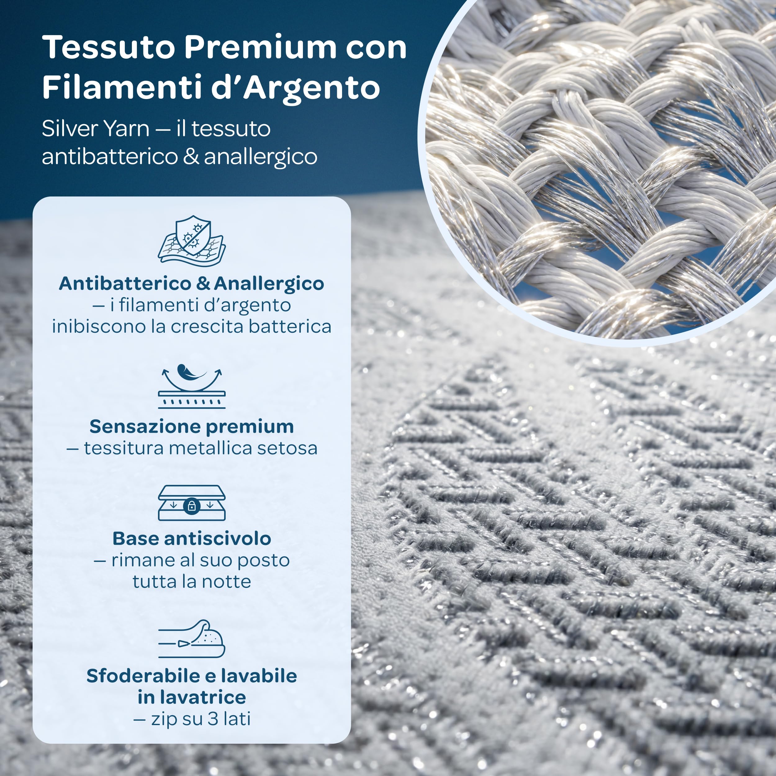 DOLCISOGNI Topper 160x200 Memory Foam Gel Rinfrescante | H2/H3 Topper Matrimoniale con Rivestimento Silver Yarn Antibatterico | Coprimaterasso Rinfrescante | 5cm Altezza