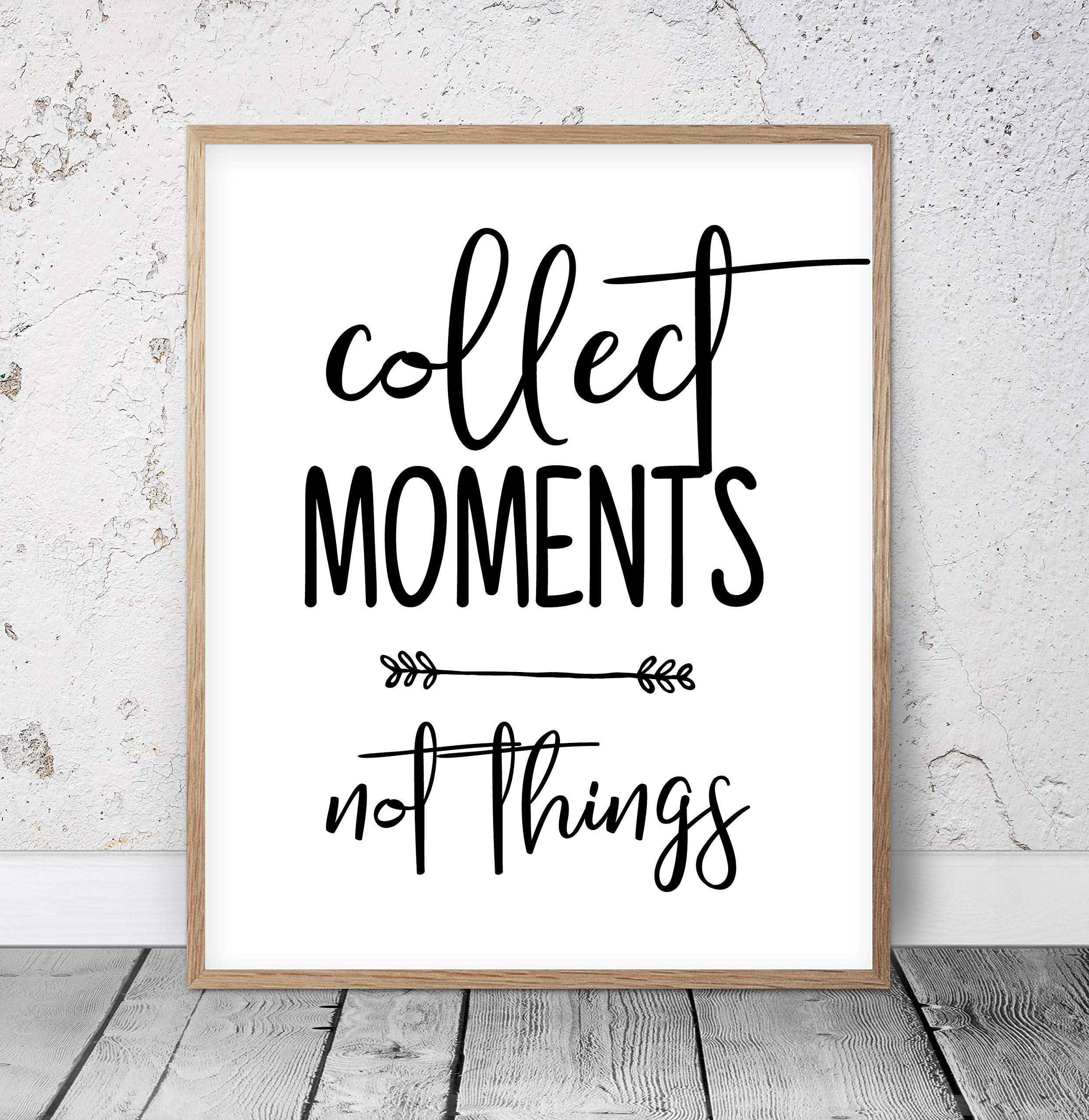 Collect Moments Not Things Nursery Printable Art Family Sign Memories Quotes Inspirational Quotes Wedding Gift Dorm Room Decor Wood Pallet Design Wall Art Sign Plaque with Frame Wooden Sign