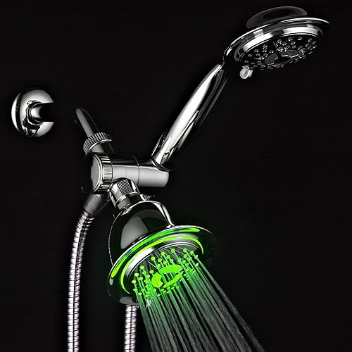 Miniatura 6 de DreamSpa Airjet cabezal de regadera de 3 vías cromado, con boquillas que impulsan la presión, con luces LED. El color de las luces LED cambia