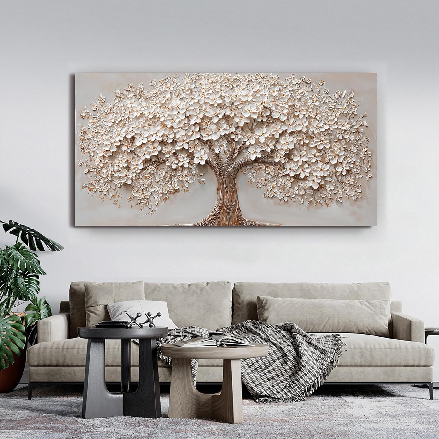 Canvas Wall Art Decor Prints Oversized Wall Art Pictures for Living Room Tree of Life Wall Art Decor Canvas Art Wall Decor Modern Large White Wall Art Prints Artwork for Walls Bedroom Office Decor 29" X 58"