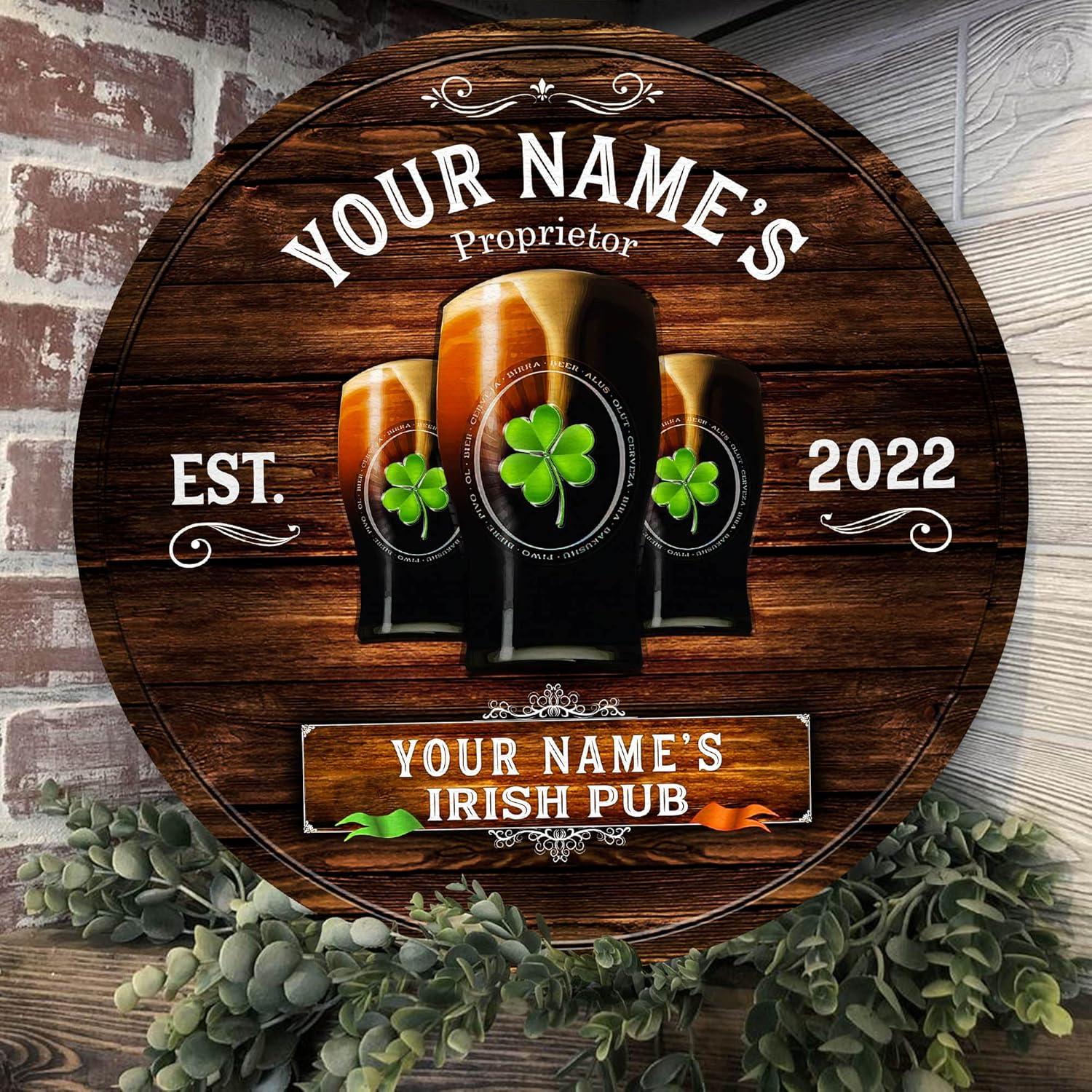 Artsy Woodsy St. Patrick's Day Decor Personalized Irish Pub Wooden Sign (Not Real Carved) Wall Art Plaque Accessories, Vintage Rustic Home Bar Sign, Céad Míle Fáilte Lucky Charms Shamrock Celtic (15)