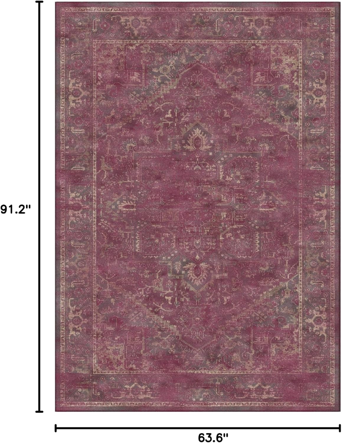 SAFAVIEH Vintage Collection Area Rug - 5'3" x 7'6", Raspberry, Oriental Medallion Distressed Viscose Design, Ideal for High Traffic Areas in Living Room, Bedroom (VTG114-5880)