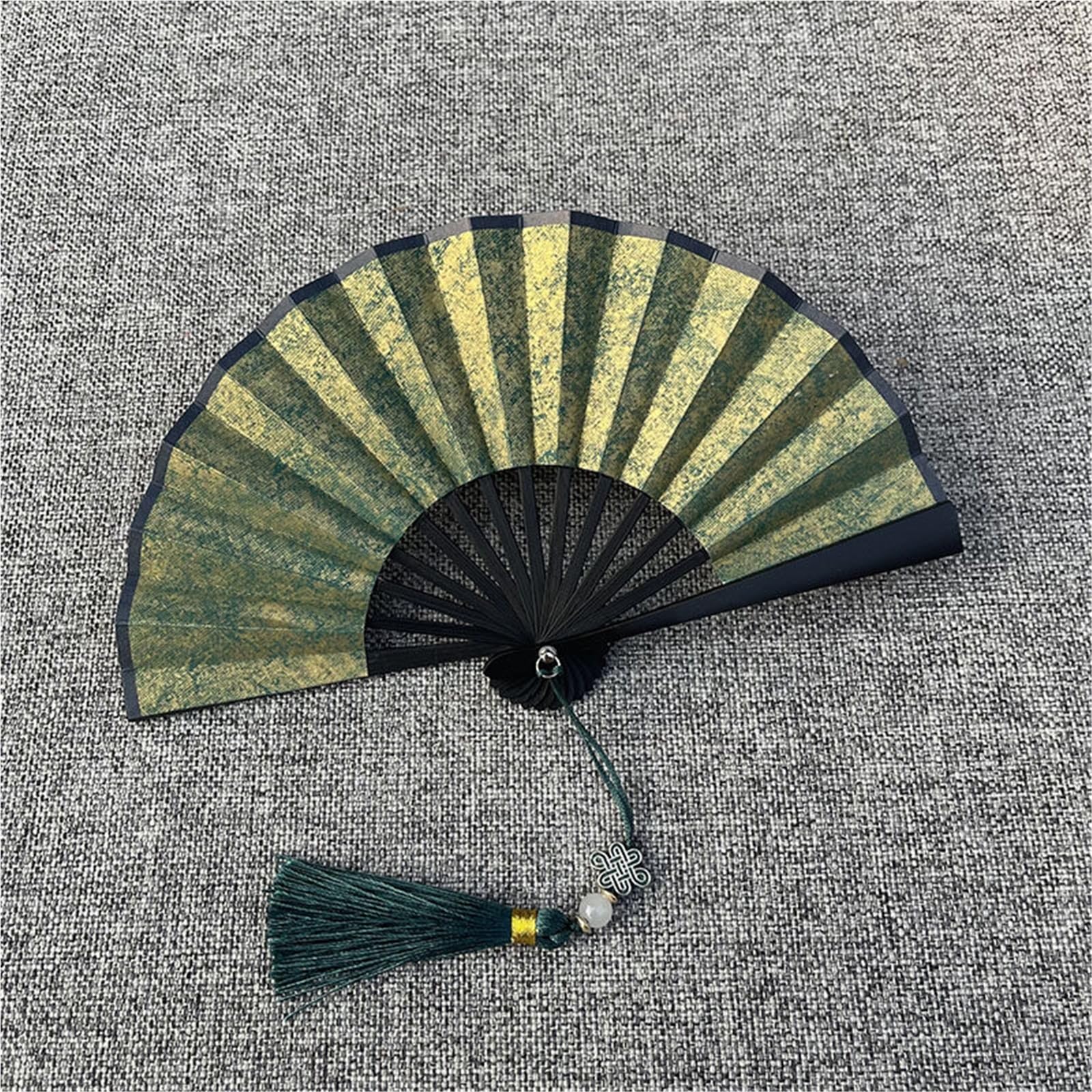 SXTYYH Mini Folding Hand Fan With Tassel, 4-6inch Classical Multicolor Gold Sprinkled Xuan Paper Handheld Fan for Women Foldable, Folding Fans for Line Dancing(5in,Green)