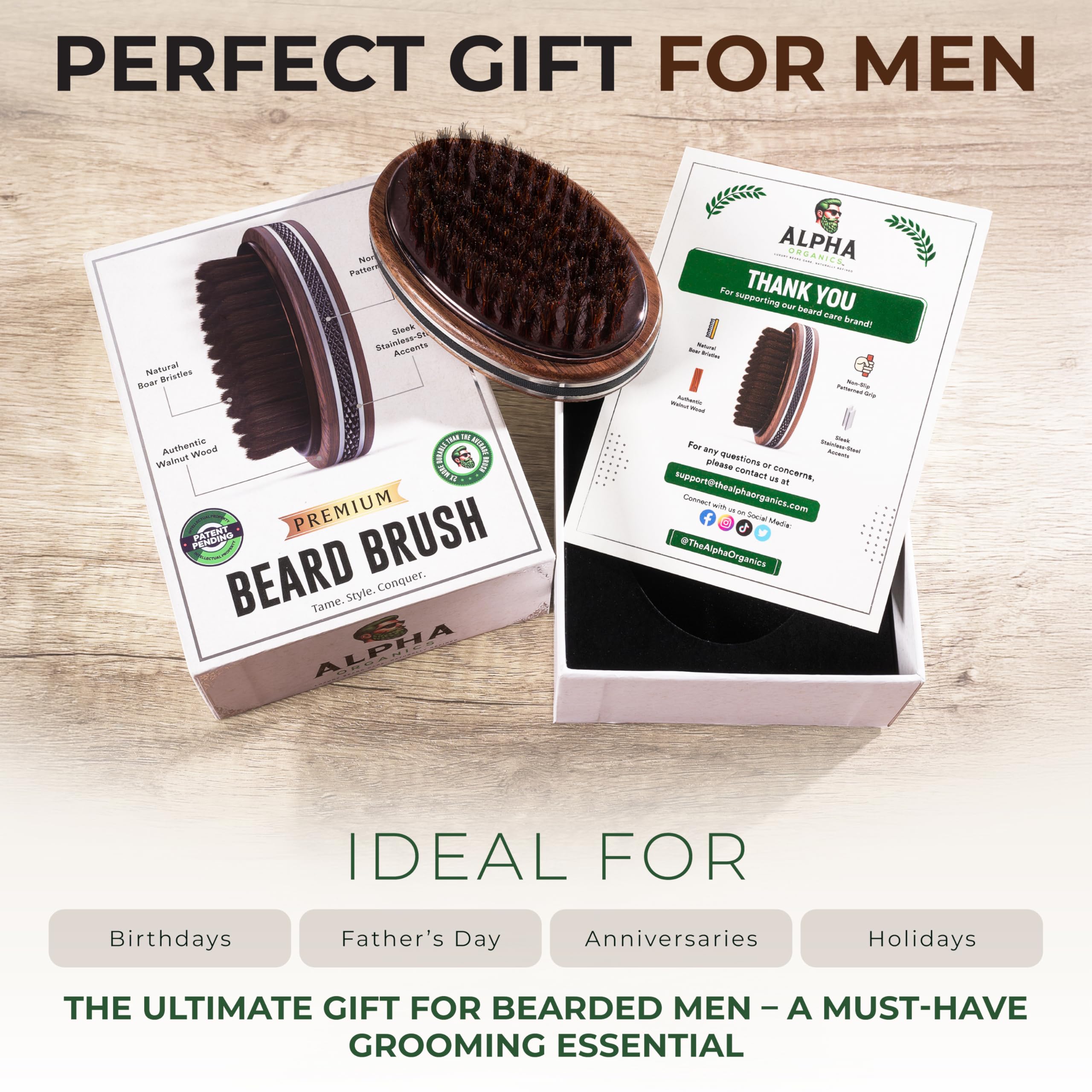 Cepillo de barba para hombre, cepillo de barba de cerdas de jabalí de alta calidad, cepillo de barba para hombre para un cuidado saludable de la barba, suaviza el cabello, domestica las