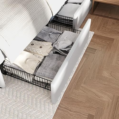 Miniatura 5 de SHA CERLIN Base de cama tapizada tamaño King con 4 cajones de almacenamiento, cabecera ajustable con diseño de botón cosido de diamante, soporte de