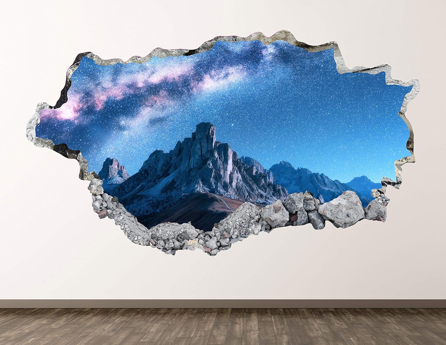 Dolomites Mountains Wall Decal Art Decor 3D Smashed Europe Sticker Poster Kids Room Mural Custom Gift BL1685 (30"W x 18"H)