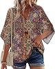 Blusas de Manga 3/4 para Mujer Zeagoo, Escote en V, Bohemias, Túnicas Casuales 3