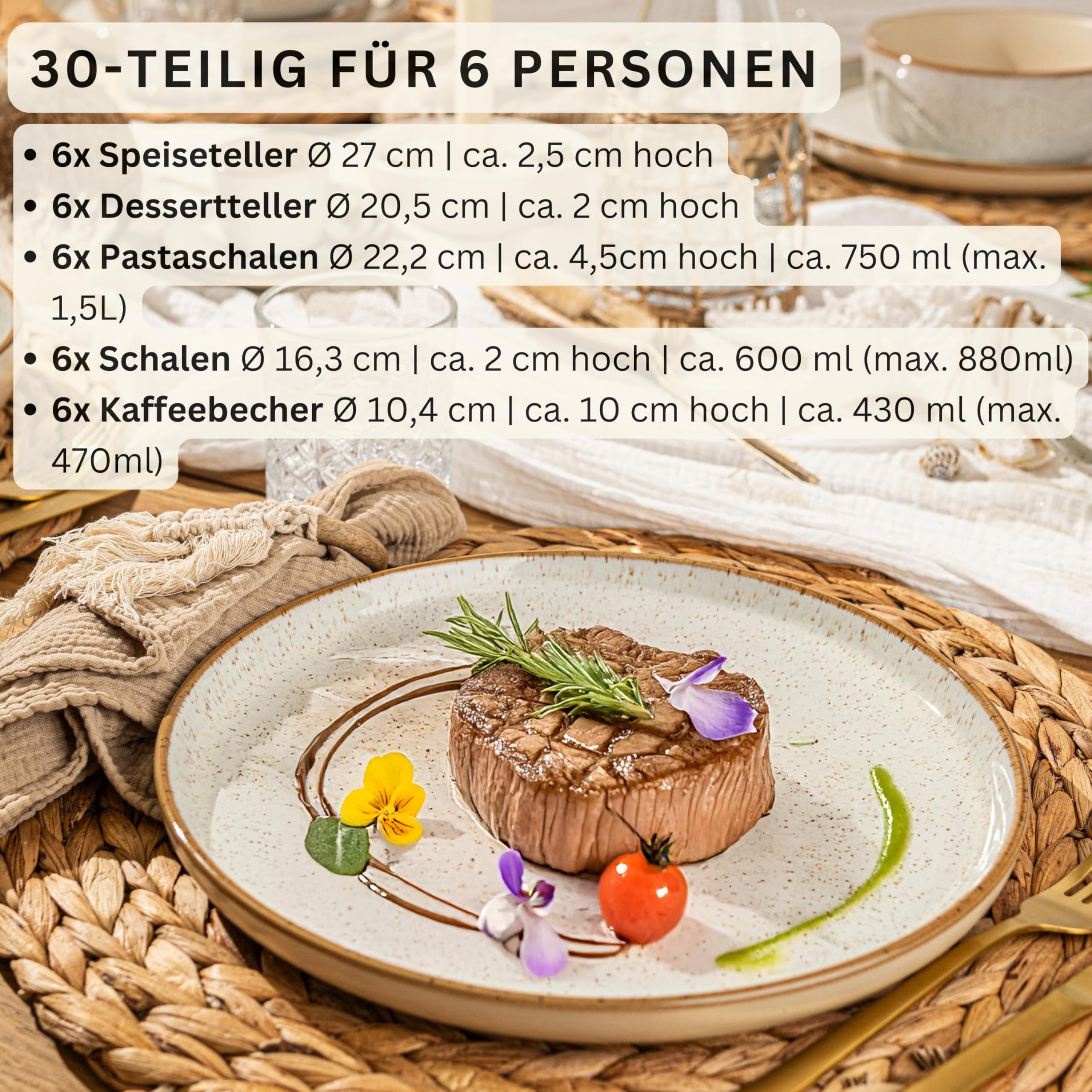 SÄNGER Steingut Geschirrset Rio Creme, Tafelservice 12 teilig für 4