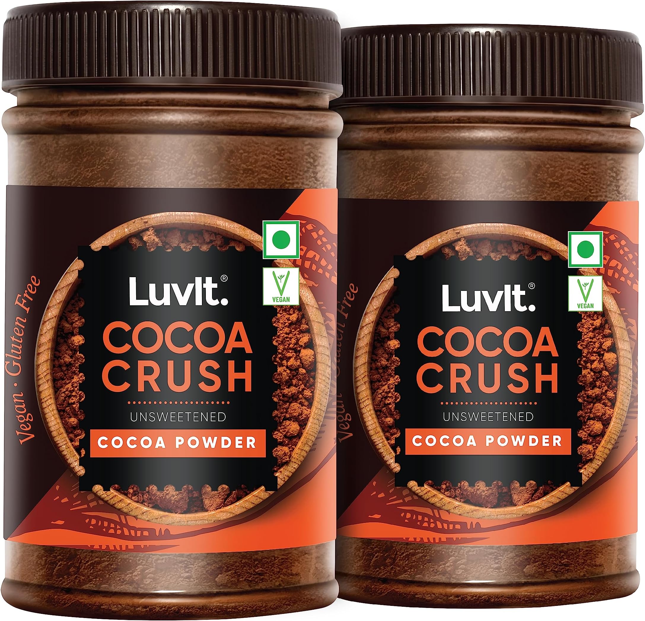 LuvIt Cocoa Crush - Cocoa Powder | Unsweetened, Vegan, Gluten Free | Perfect for Baking Cakes, Cookies | Shakes, Smoothies, Frosting making | Pack of 2-200g Each