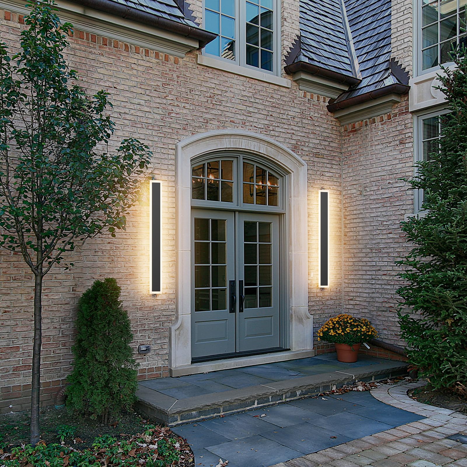 Tipace 2 Pack 31.5IN Long Outdoor LED Wall Lights,24W Waterproof IP65 Warm White led Wall Light Rectangular Black Exterior Wall Light with Frosted Acrylic for Patio,Porch,Courtyard Porch(3000K)