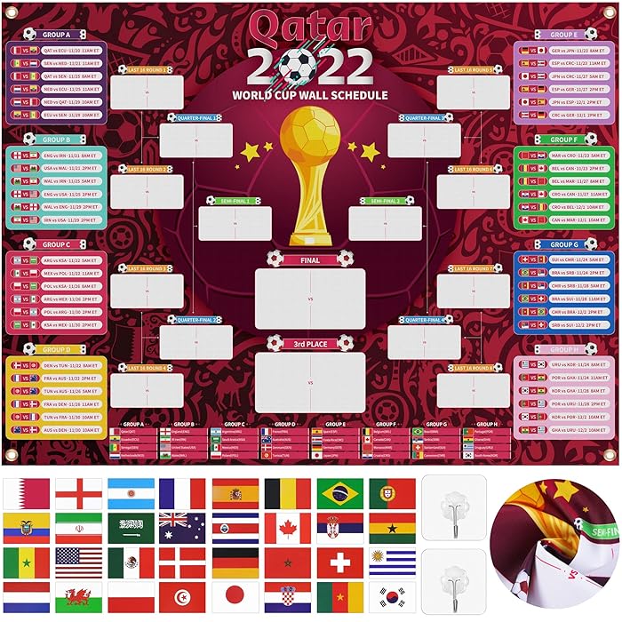 Buy ADXCO Qatar 2022 World Cup Soccer Wall Schedule Soccer Calendar