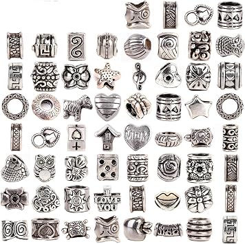 RUBYCA Tibetan Silver Tone Color Spacer Loose Beads Fit European Charm Bracelet Mix 60 Pcs Lot for DIY