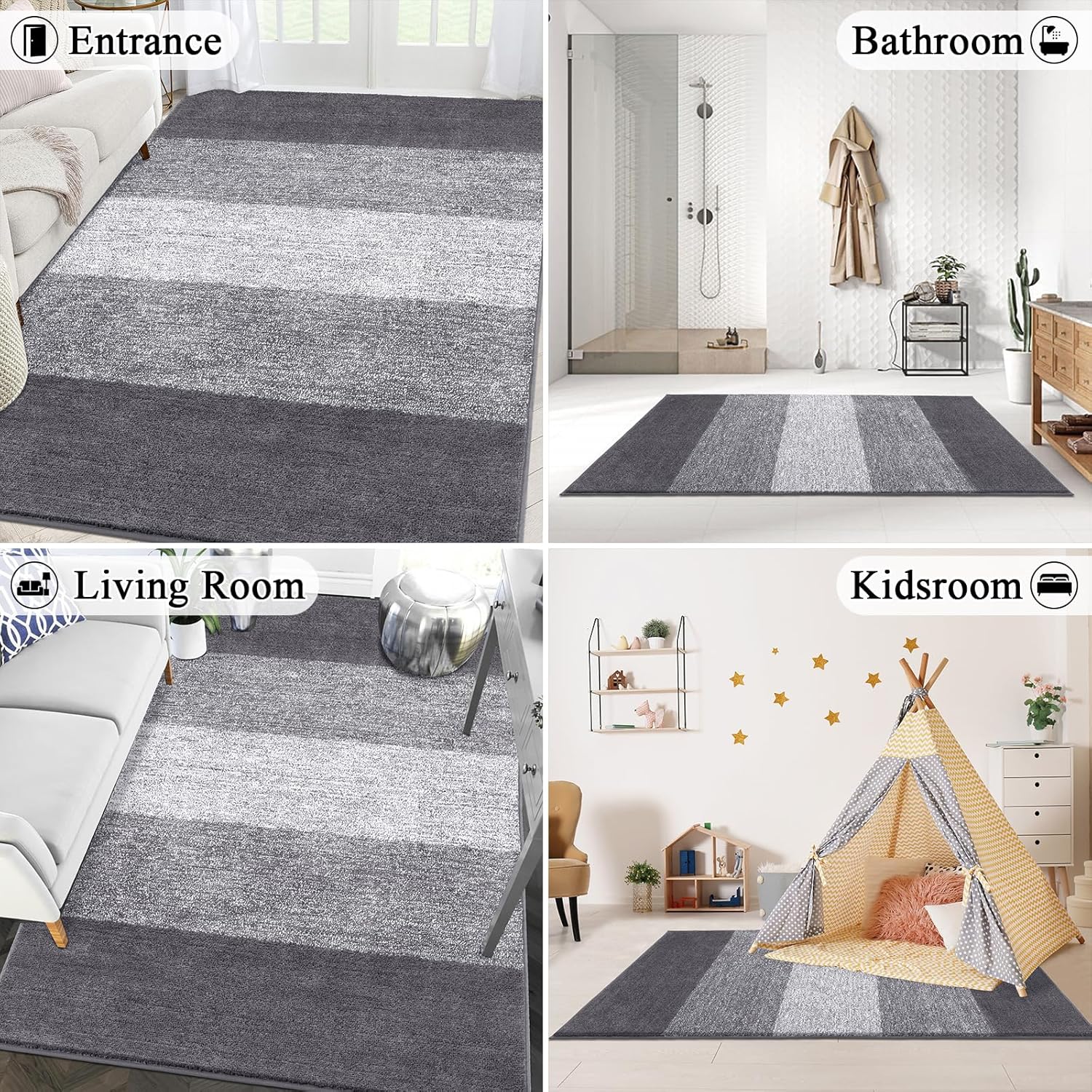 Vaukki Indoor Doormat Entryway Door Mat, Non Slip Absorbent Mud Trapper Mat Inside Floor Mat, Washable Door Carpet for Entryway (47''x71'', Grey)