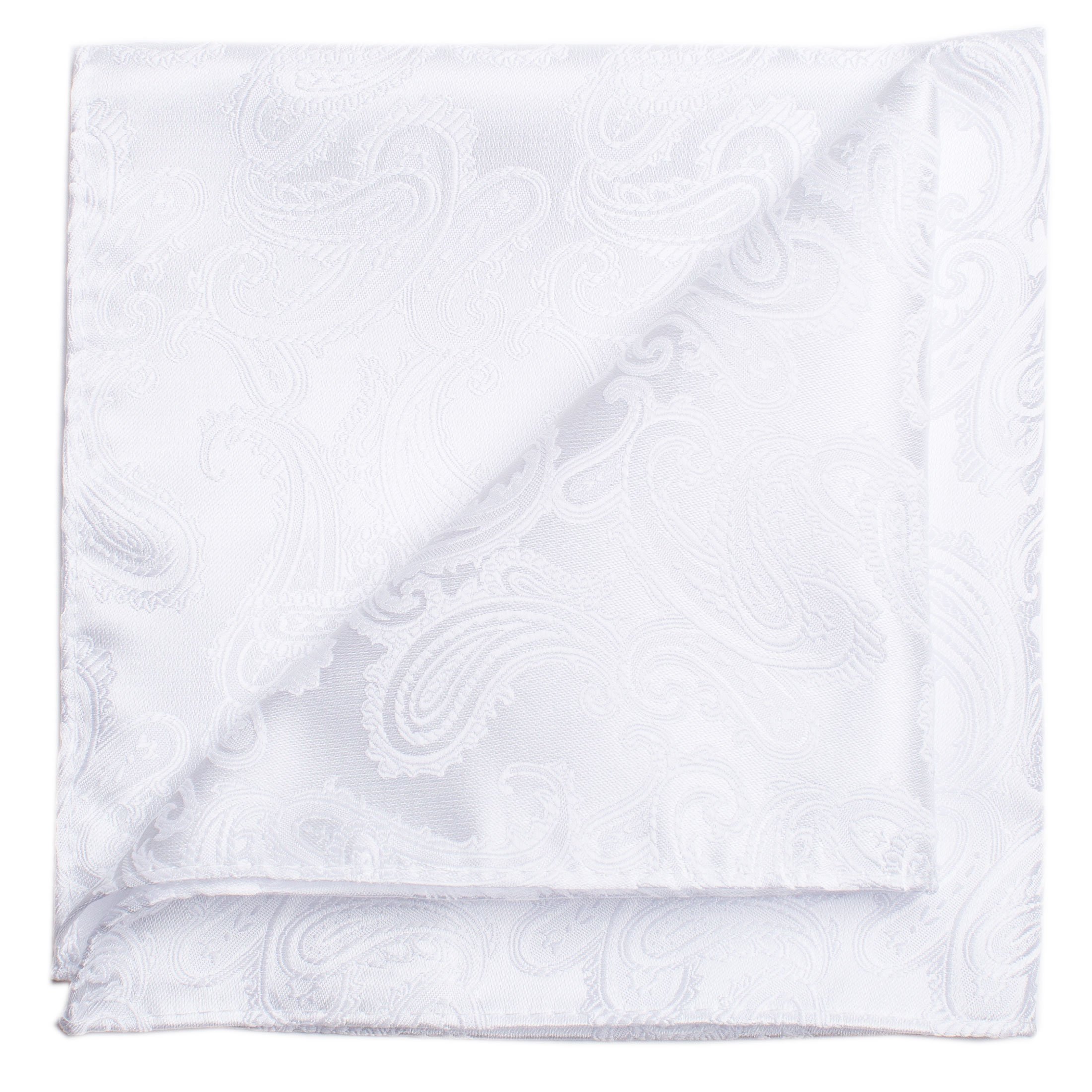 KissTies 5 PCS White Pocket Square Paisley Wedding Hankies Gift Set