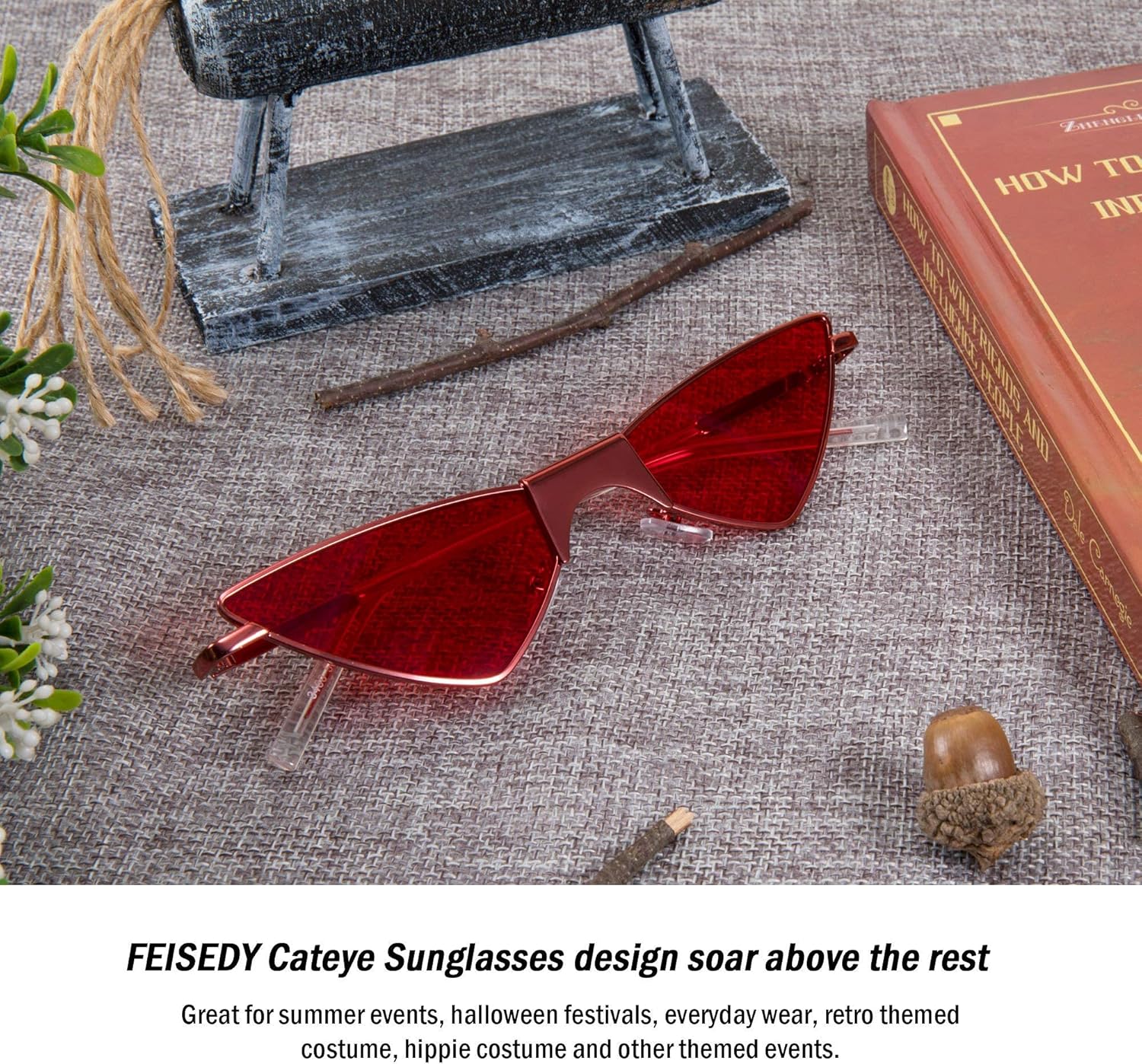 Miniatura 7 de FEISEDY Gafas de sol pequeñas con ojo de gato para mujer, color rosa, color caramelo, B2721