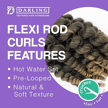 Darling Flexi Rod Curls 2X Crochet Hair Extensions, (1 pack of 2x per pack), Natural & Soft Texture, Fluffy Wand Curl, 14 Inch, #1/27