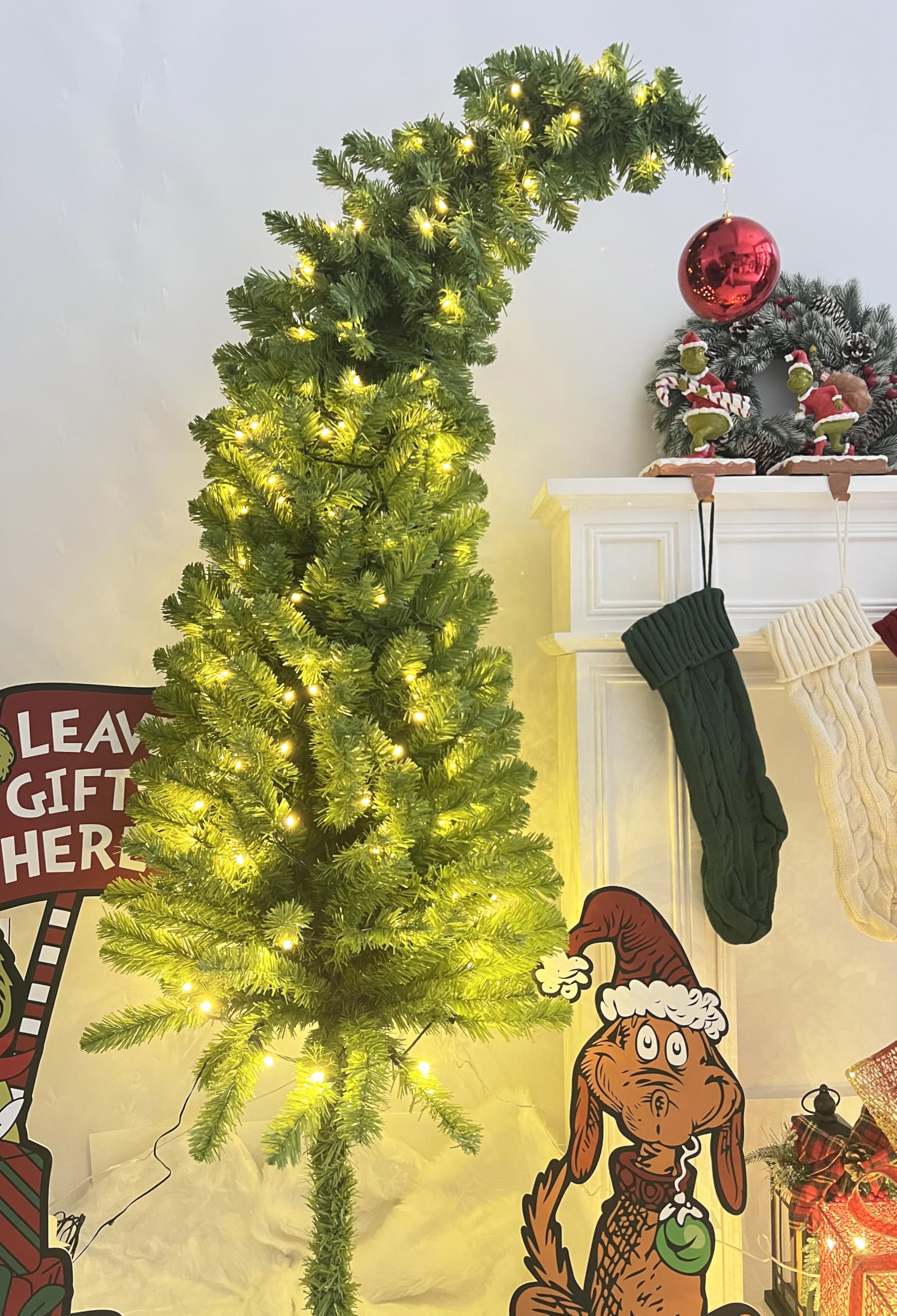 5 Ft Pre-lit Christmas Tree with Metal Stand - Artificial Whimsical Unique Curved Shape Holiday Xmas Tree with Warm White Lights - Holiday Carnival Party Christmas Decorations